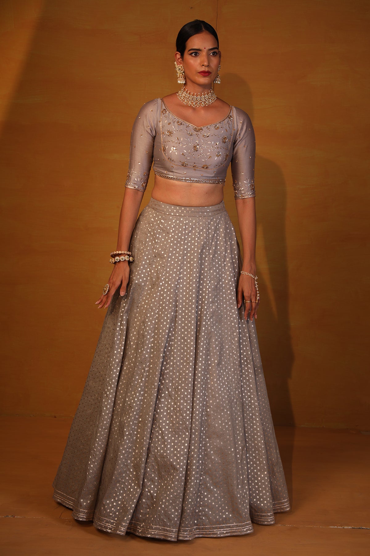 Medium Grey embellished Lehenga set