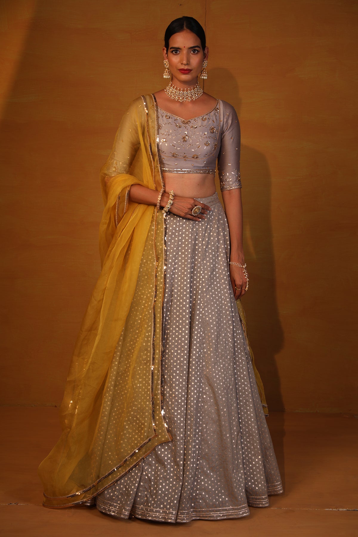 Medium Grey embellished Lehenga set