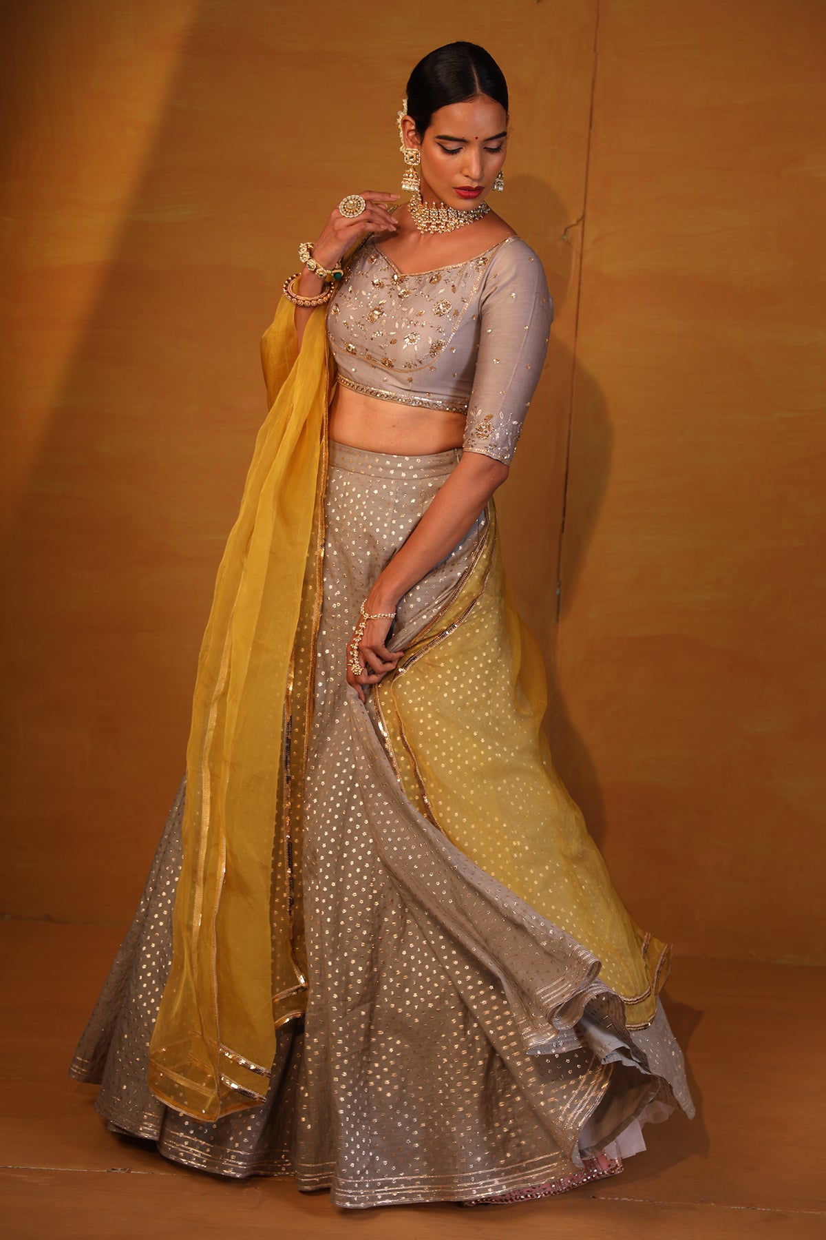 Medium Grey embellished Lehenga set