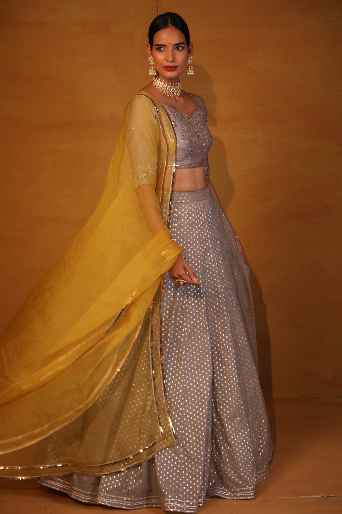 Medium Grey embellished Lehenga set