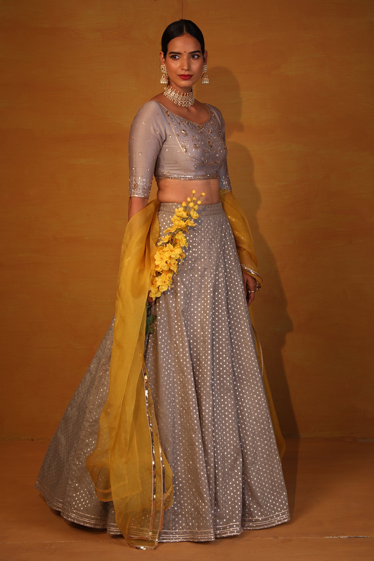 Medium Grey embellished Lehenga set