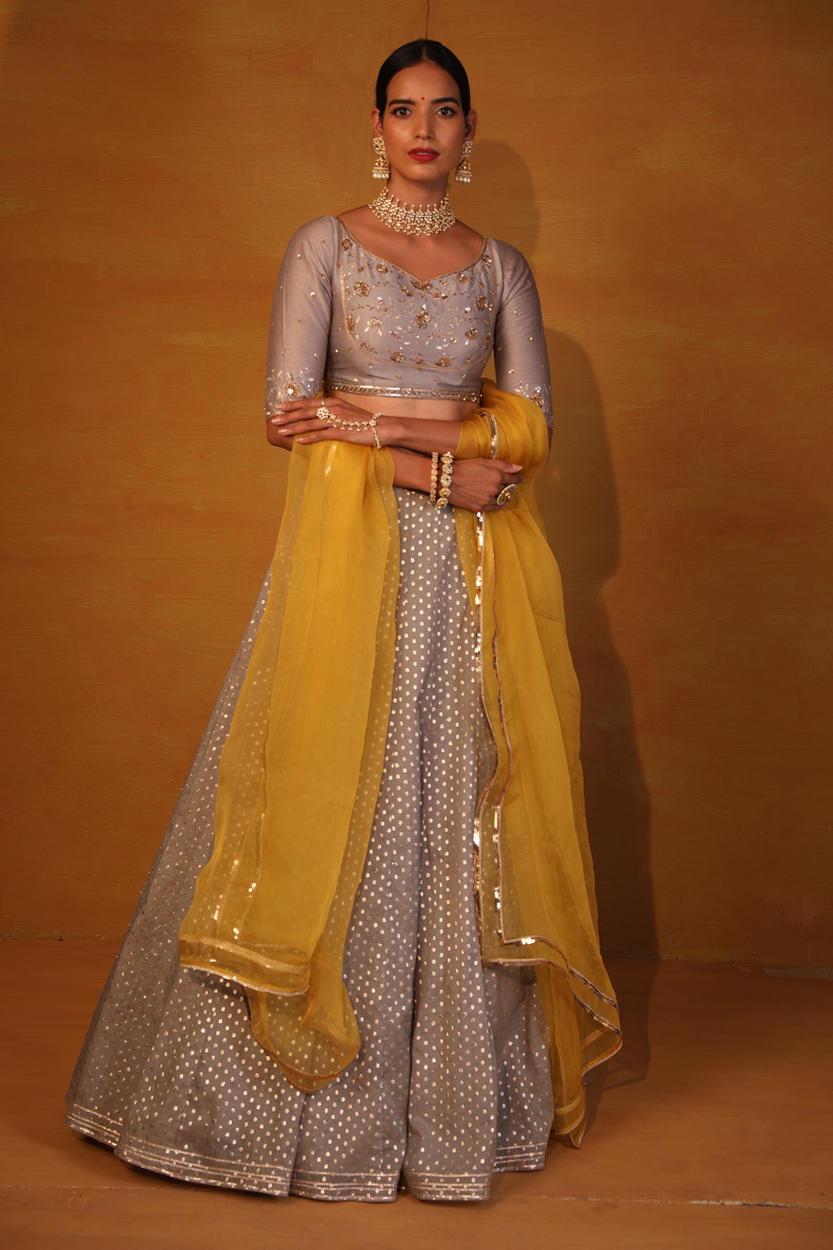 Medium Grey embellished Lehenga set