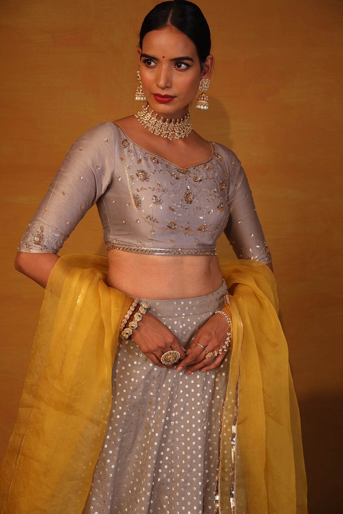 Medium Grey embellished Lehenga set