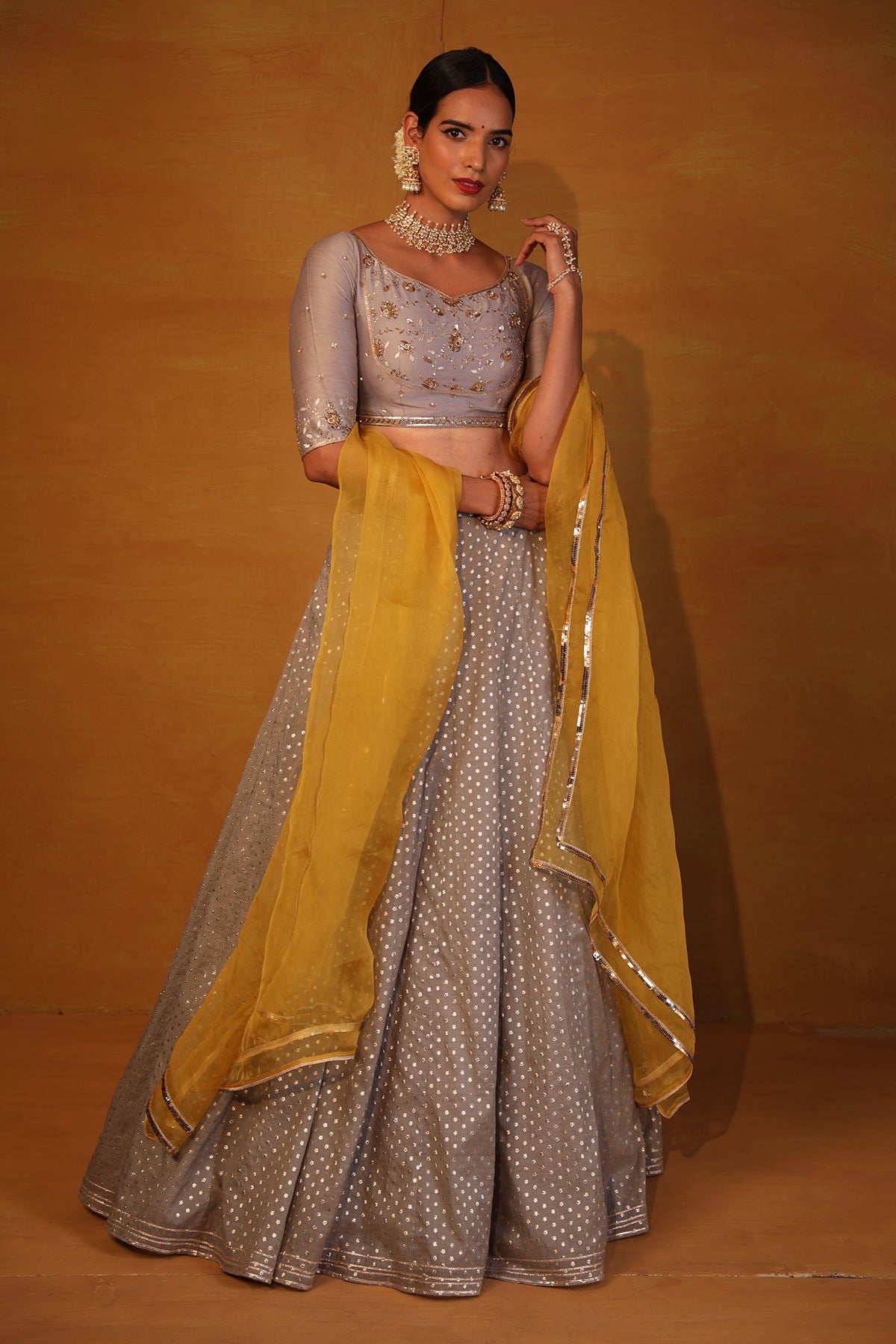 Medium Grey embellished Lehenga set