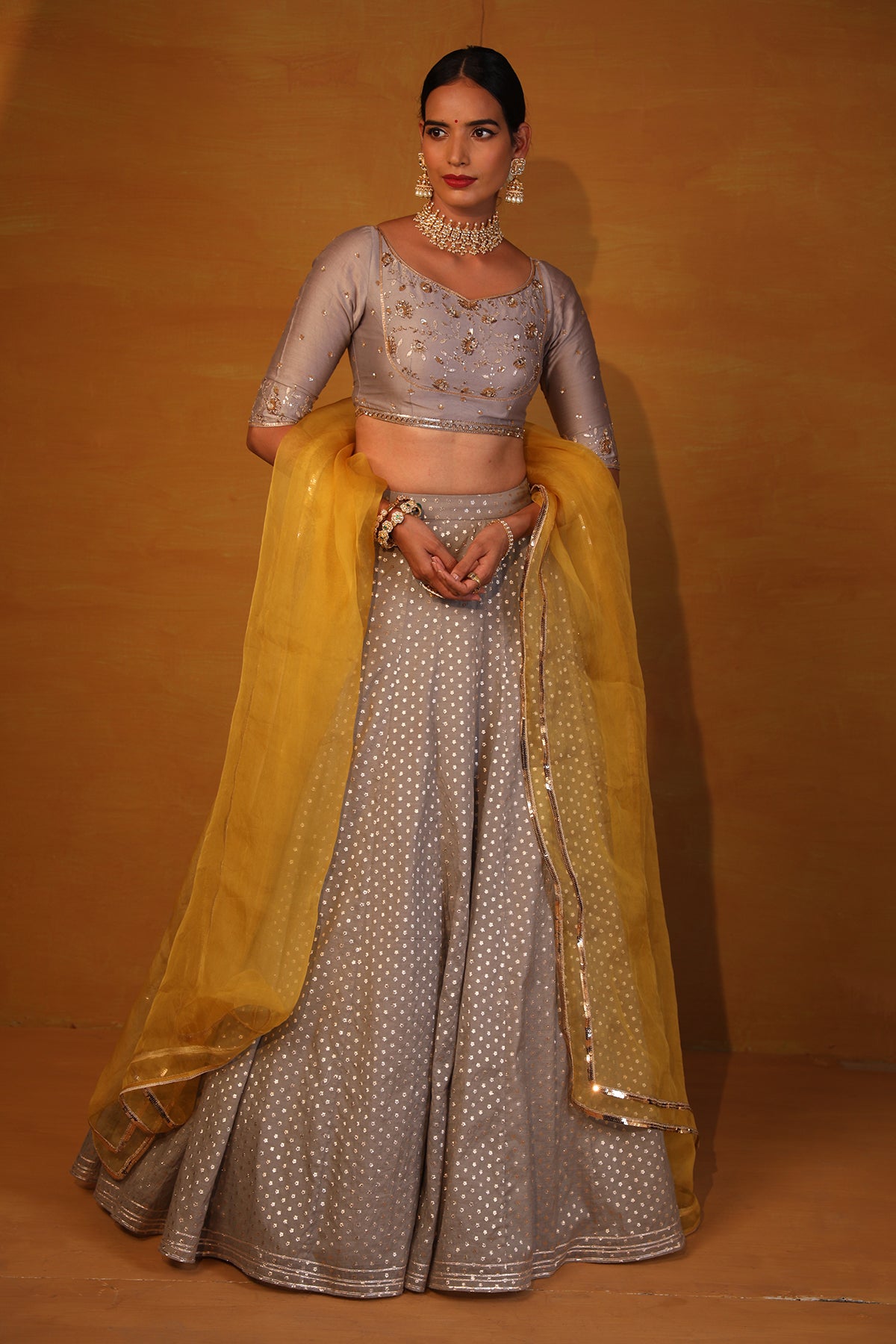 Medium Grey embellished Lehenga set