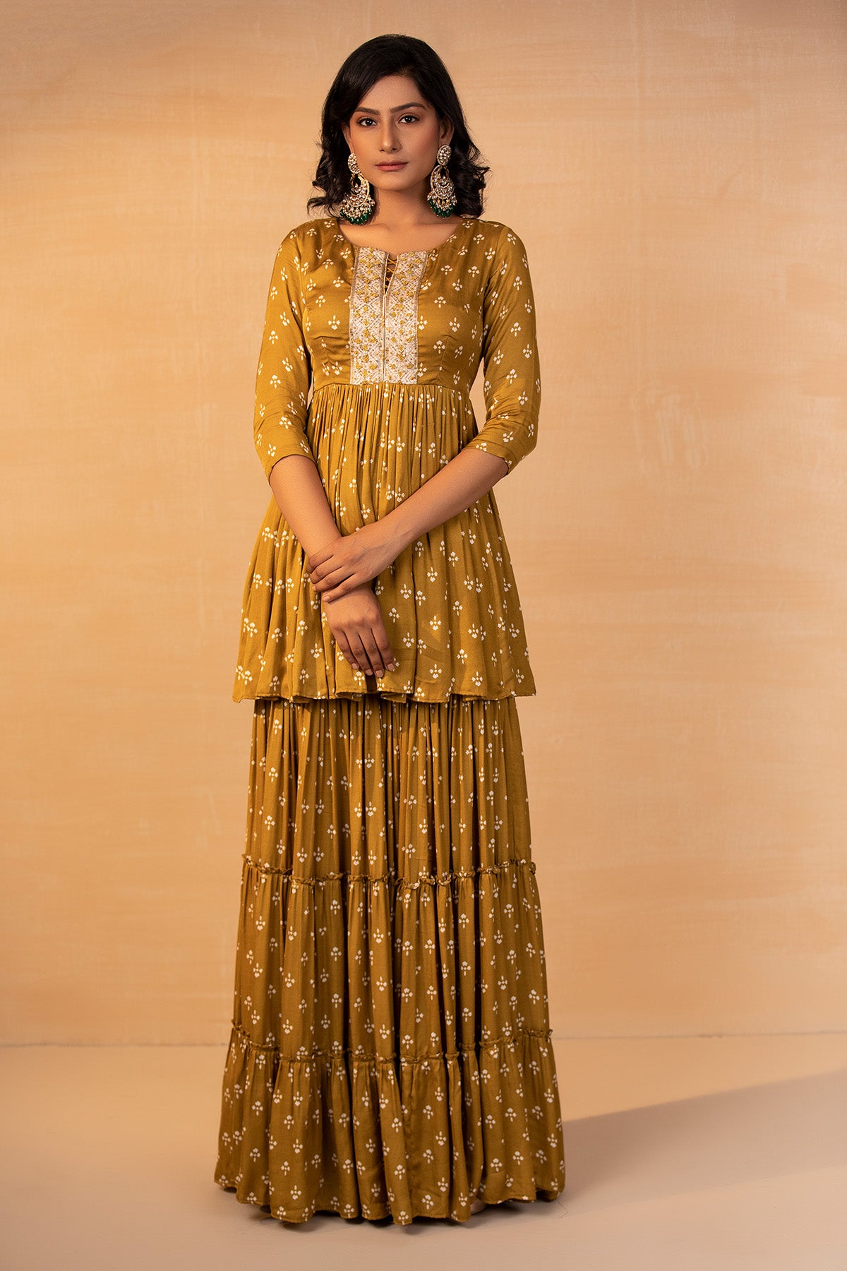 Mustard printed Sharara Set