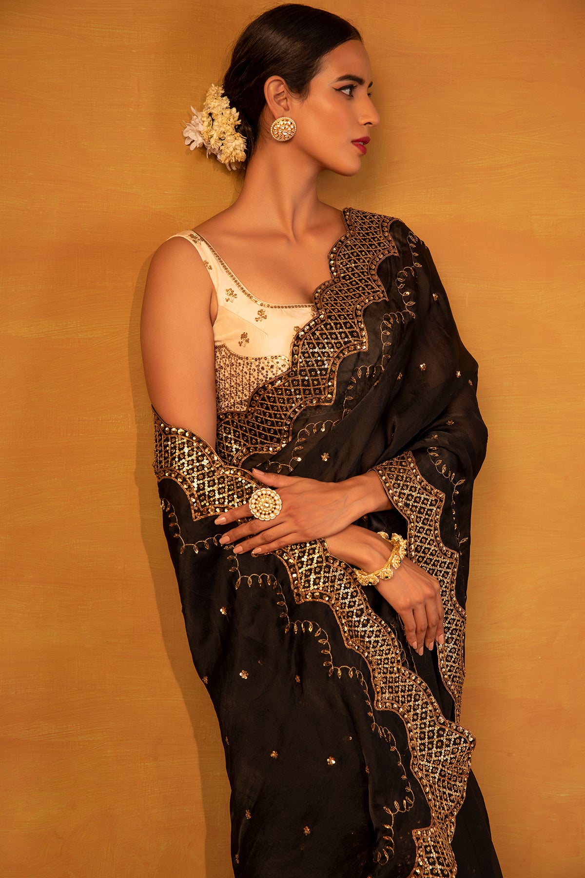 Black organza saree