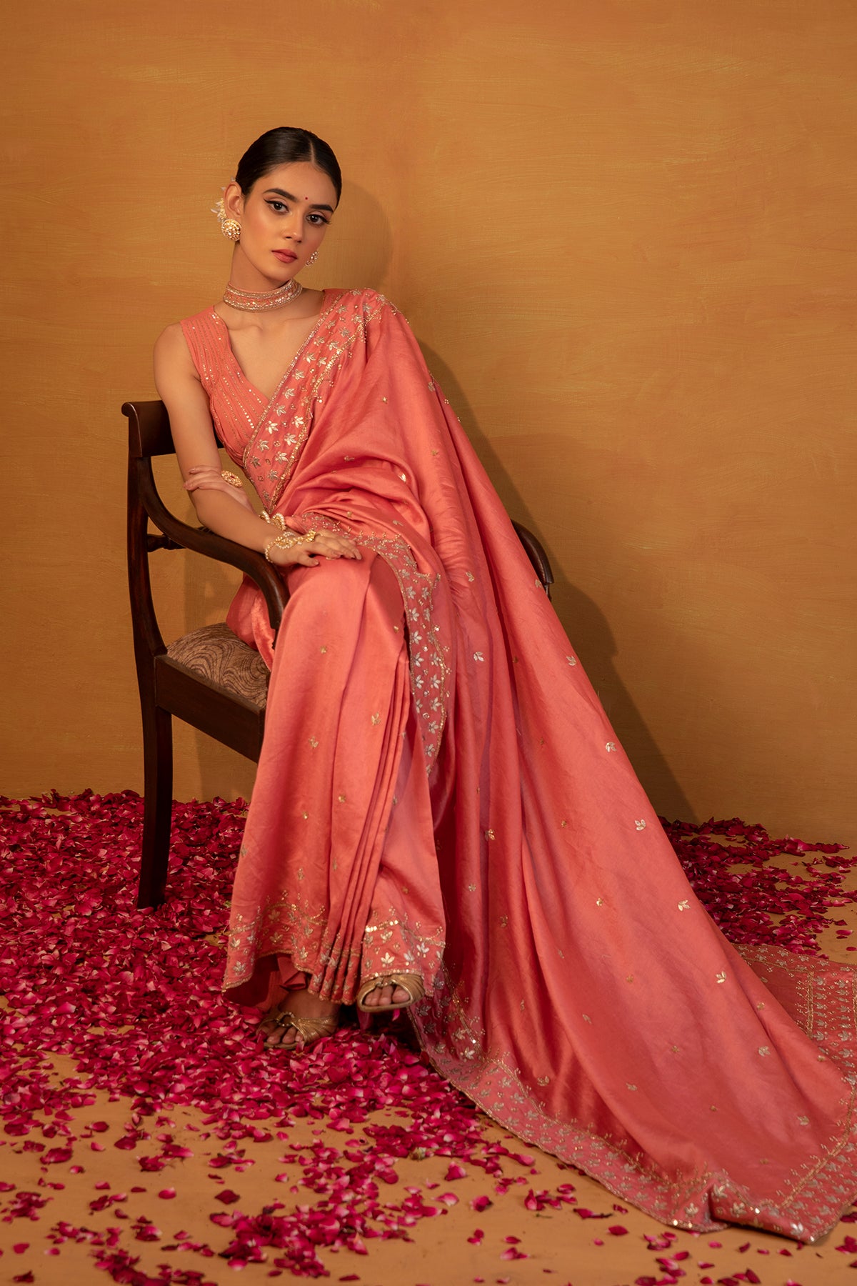 Peach pink chanderi saree