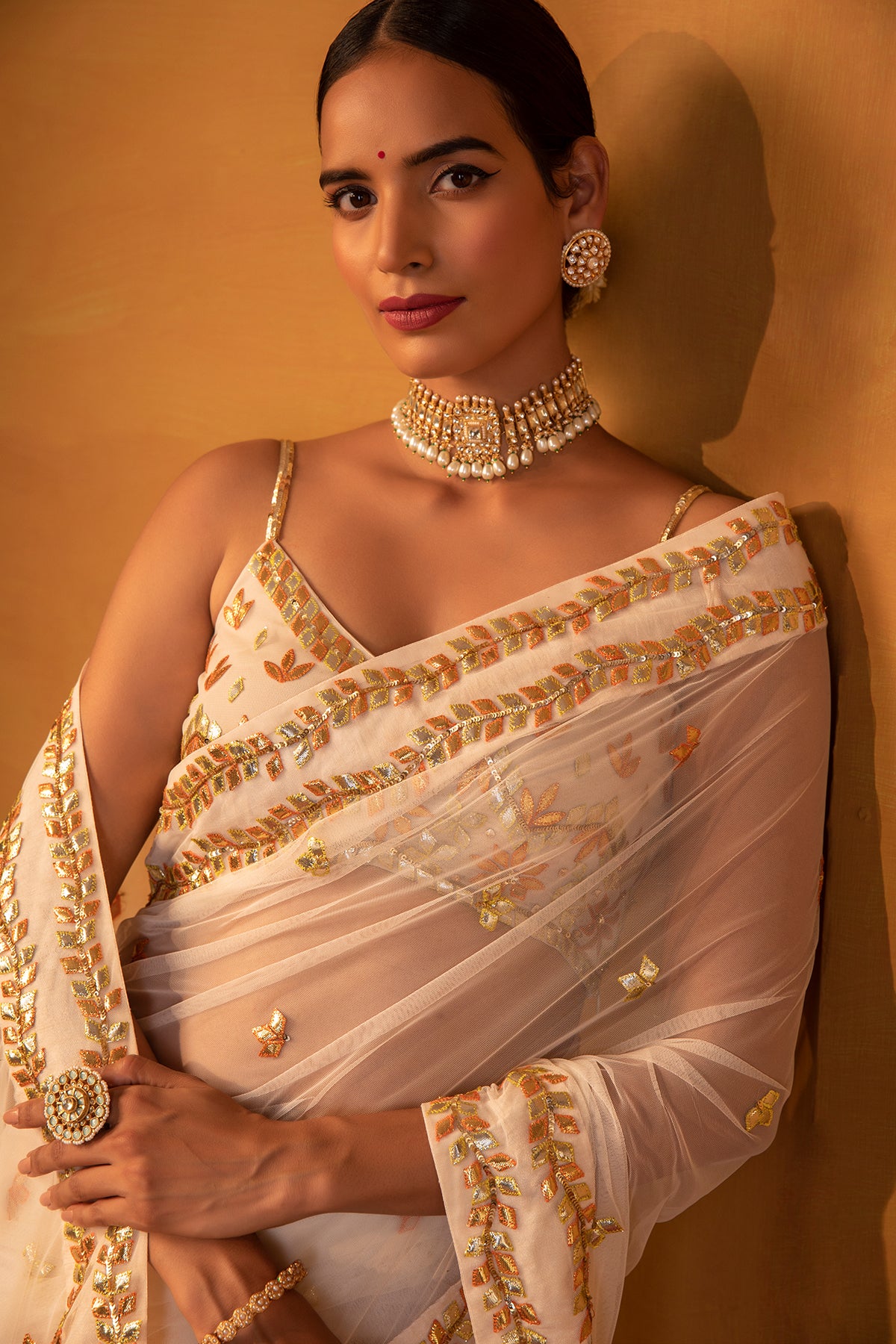 Off white net saree