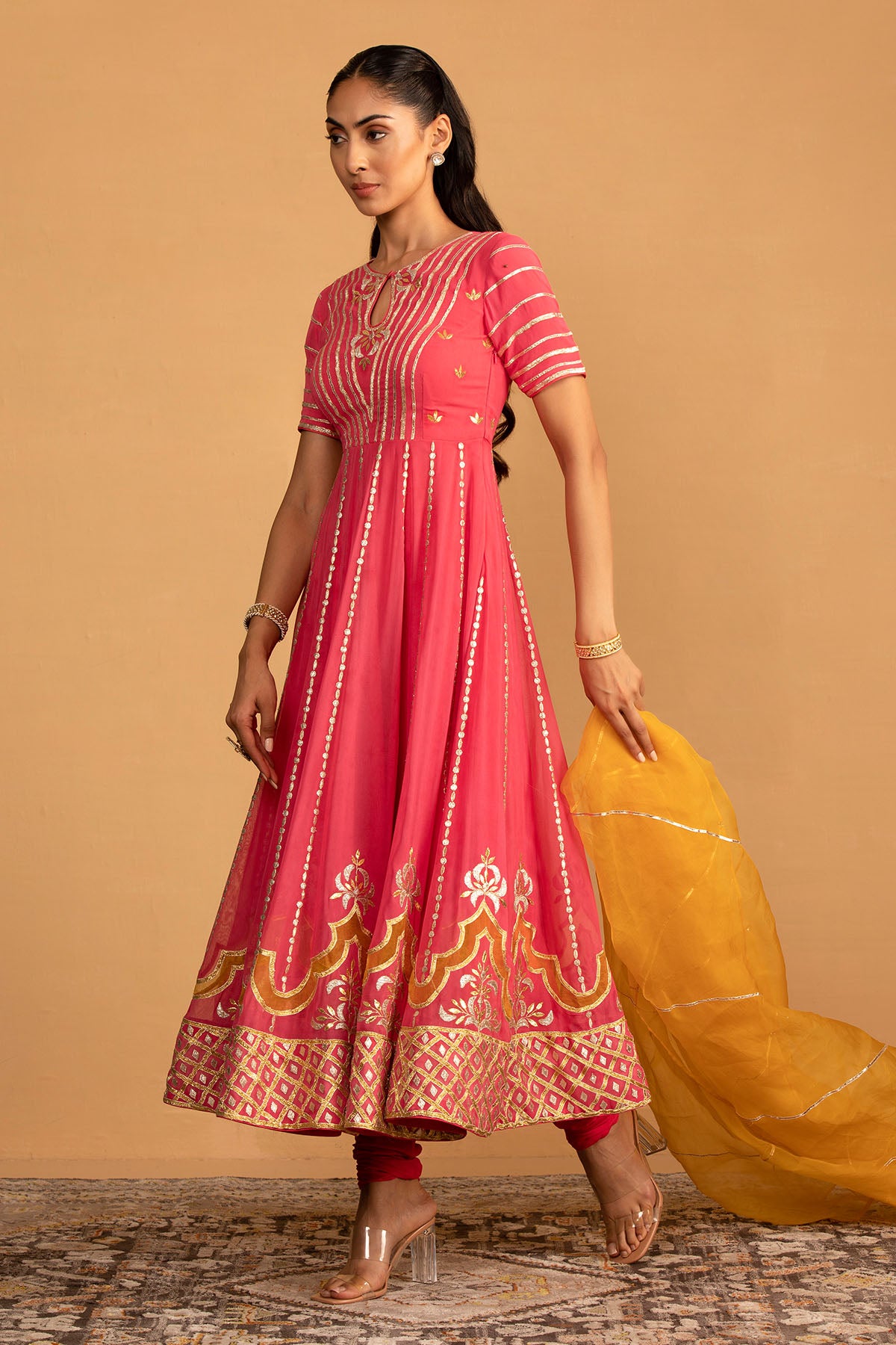 PEACH PINK ANARKALI SET