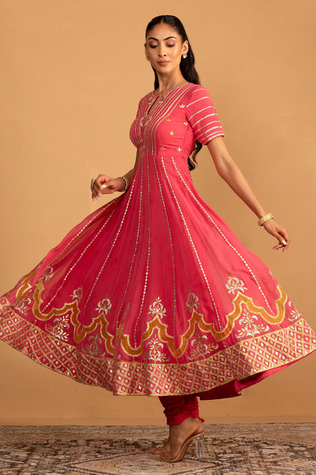 PEACH PINK ANARKALI SET