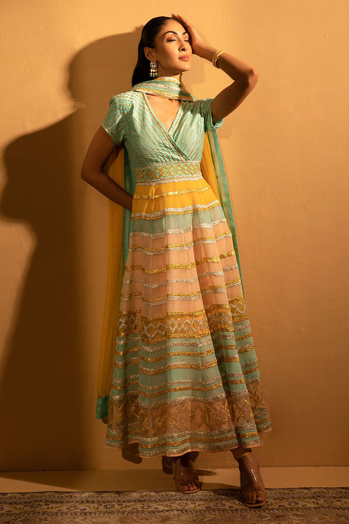 AQUA MULTICOLOUR ANARKALI SET