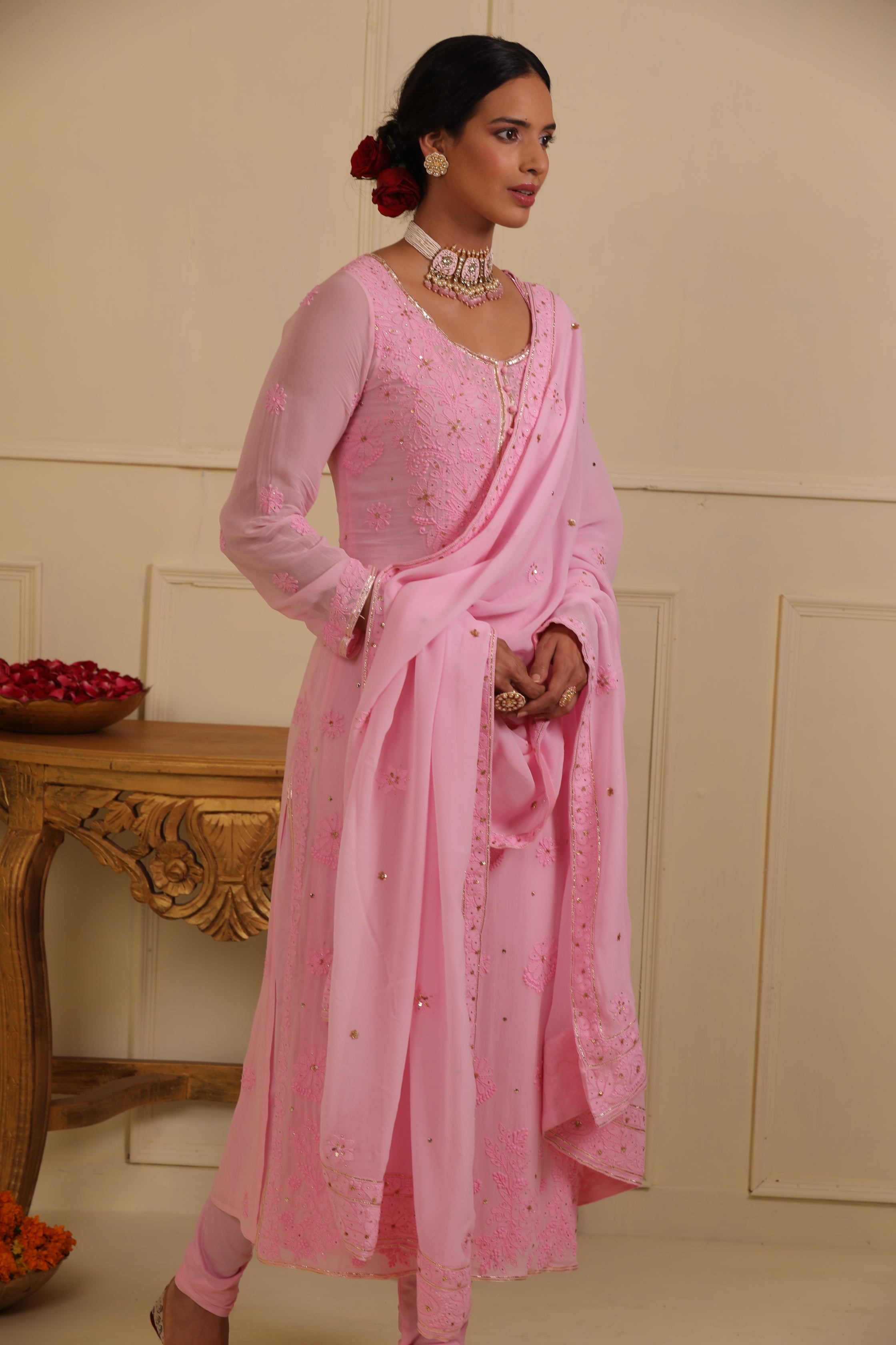 Pink chikankari kurta set