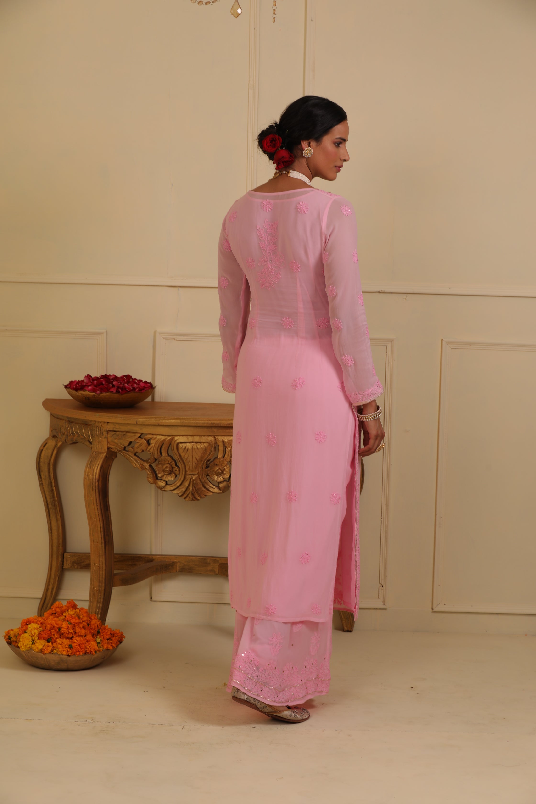 Pink chikankari kurta set