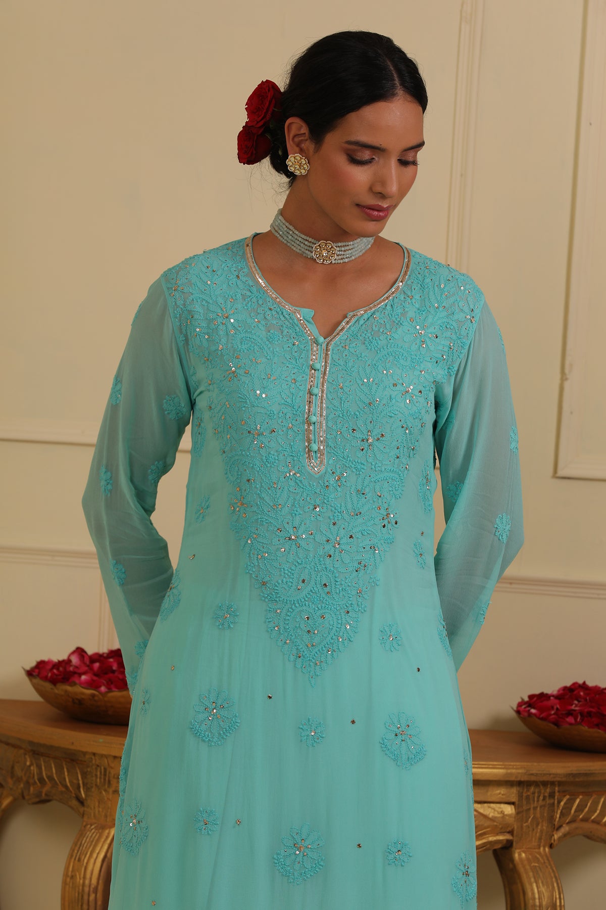 Blue chikankari kurta set