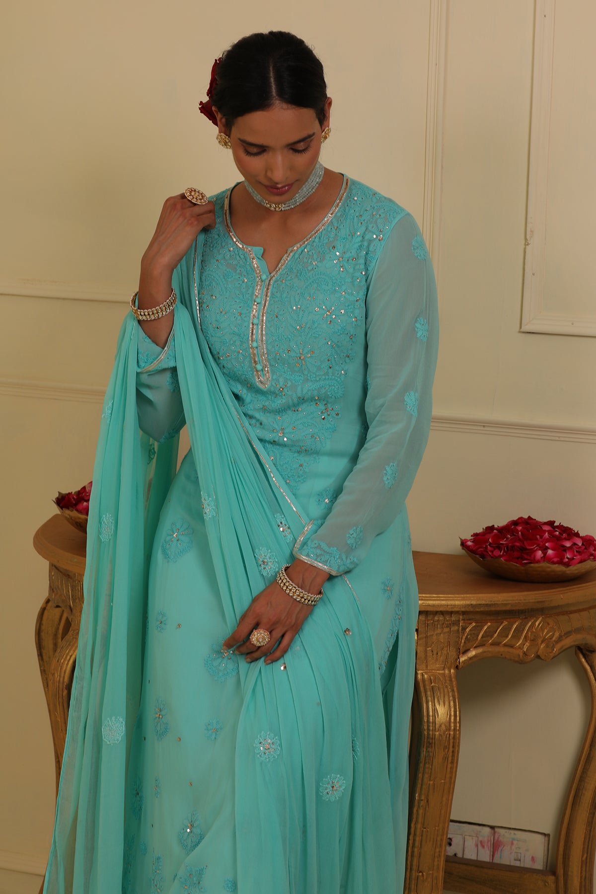 Blue chikankari kurta set