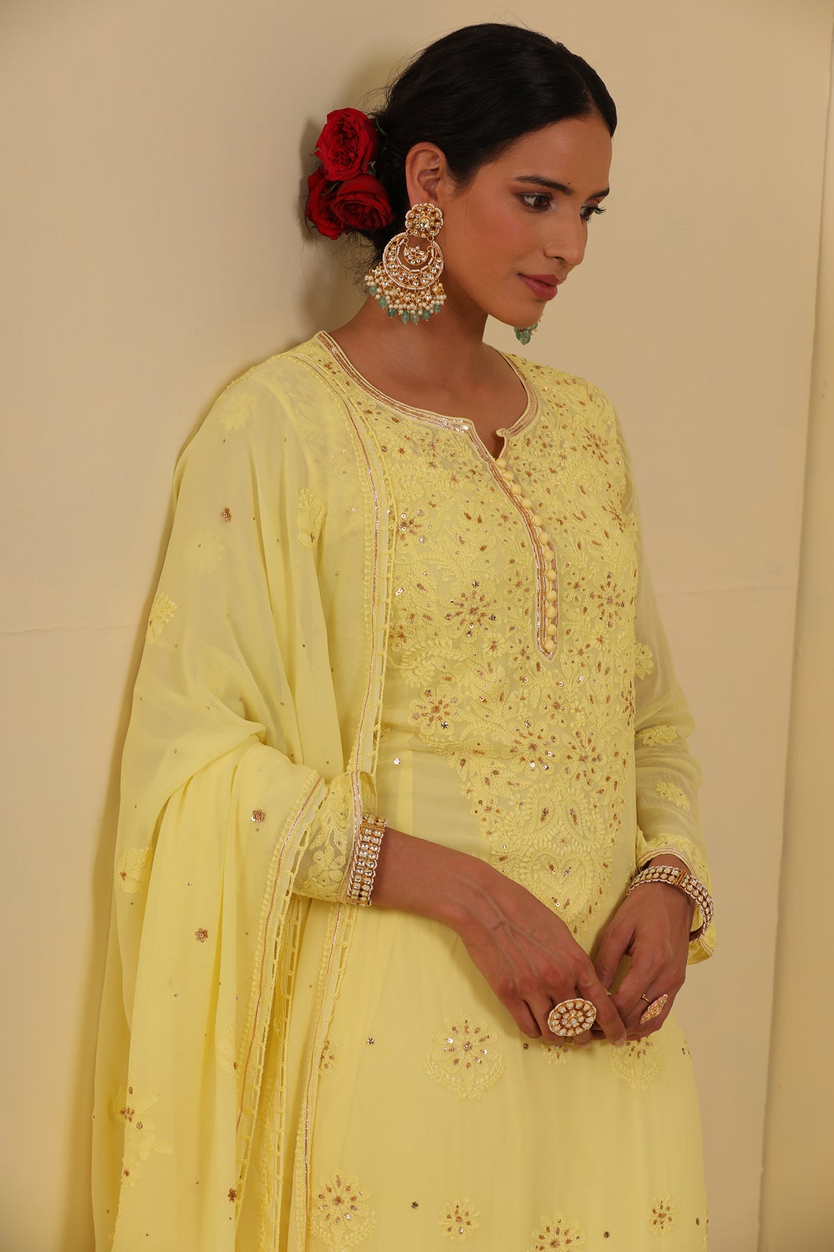 Yellow chikankari kurta set