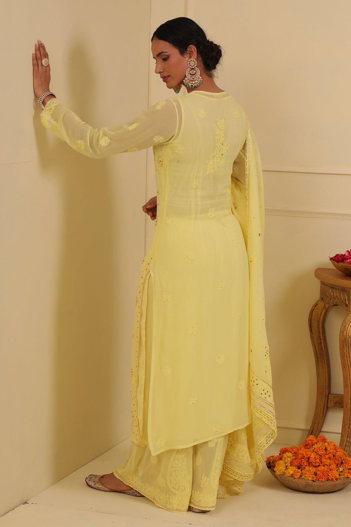 Yellow chikankari kurta set