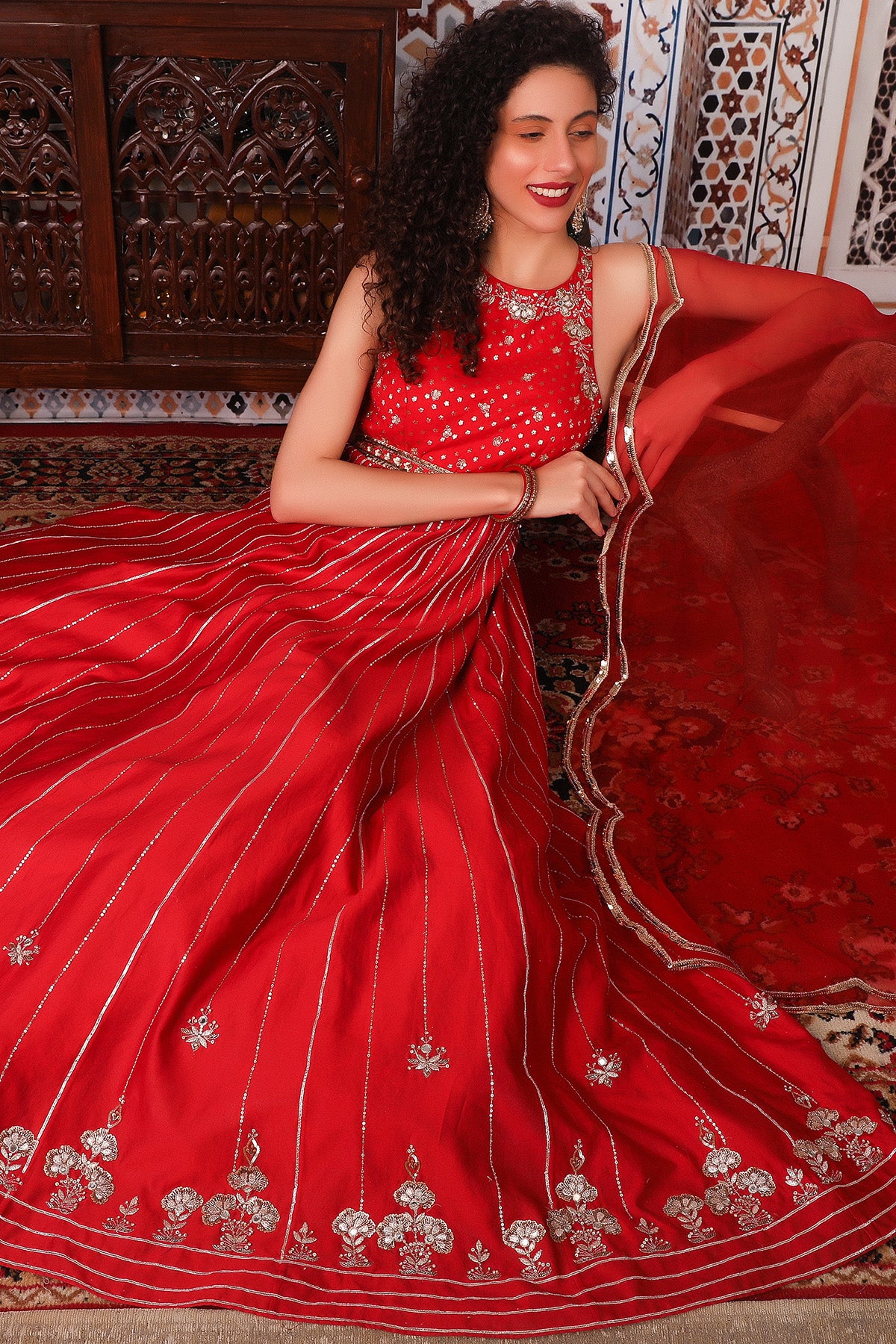 Rust Anarkali Set