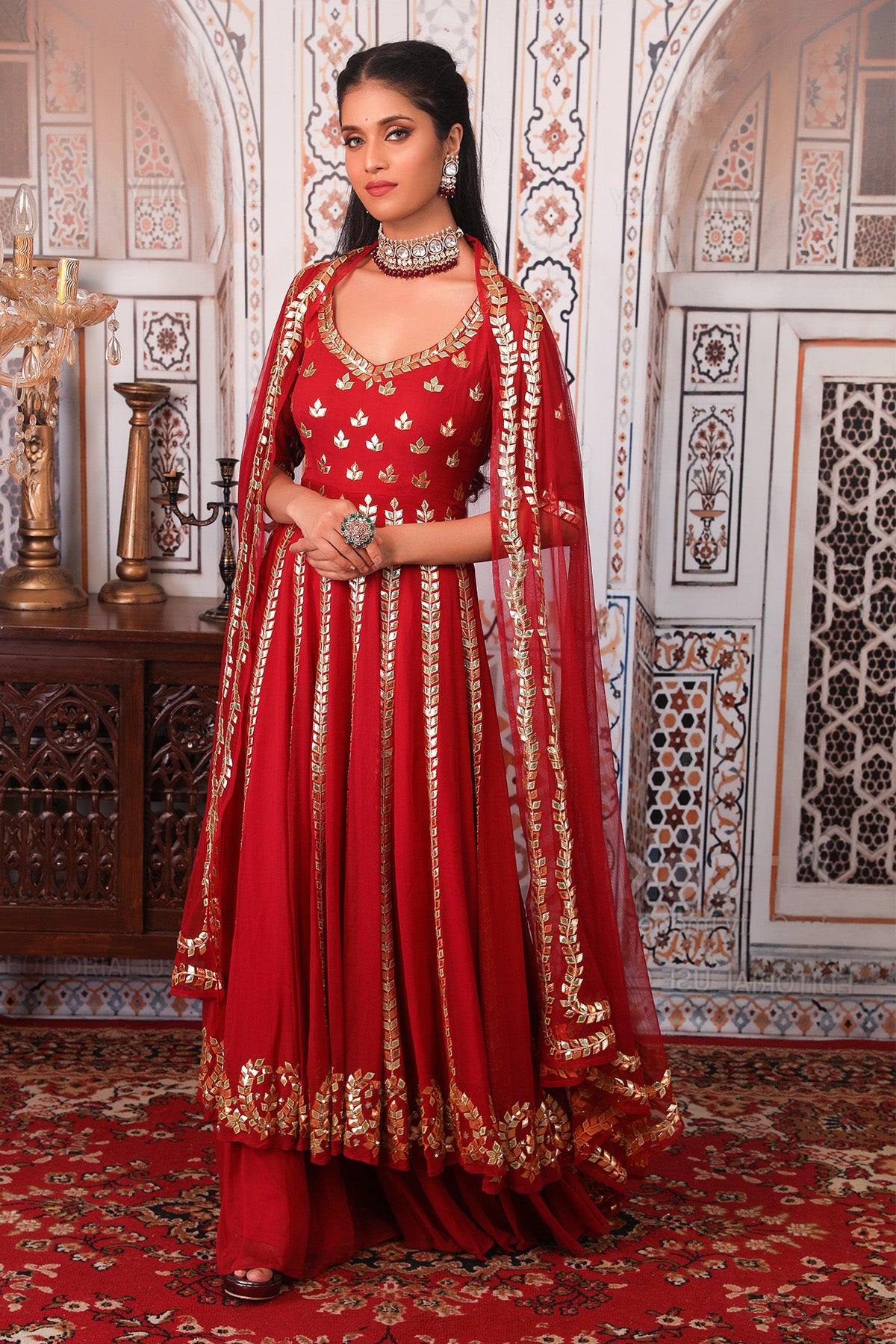 Red Anarkali set