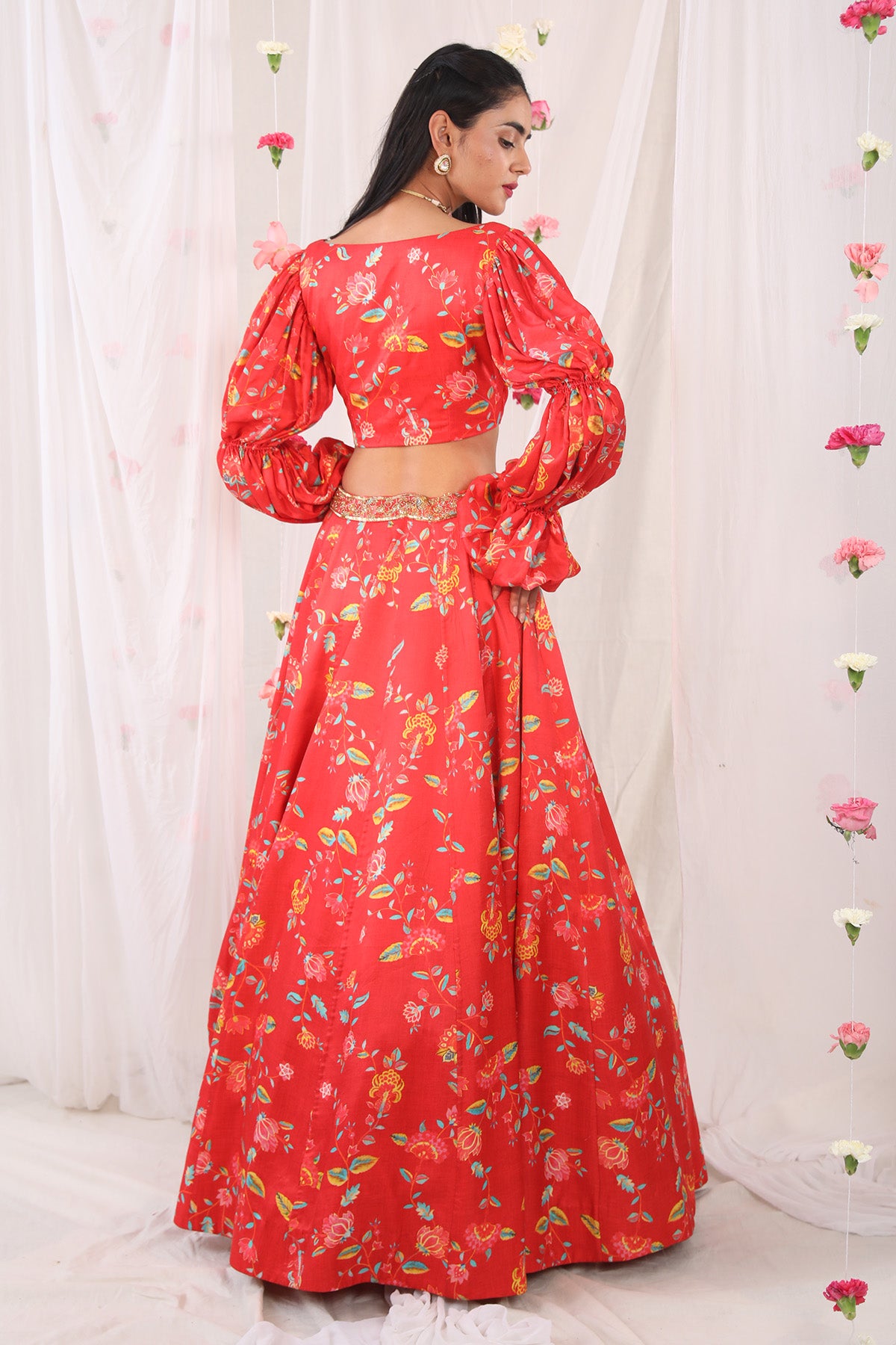 Red printed lehenga set