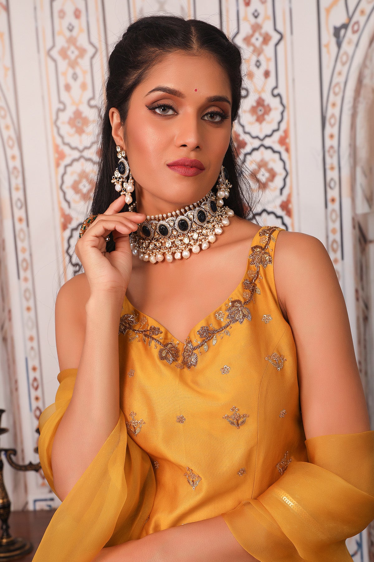 Champagne Anarkali set