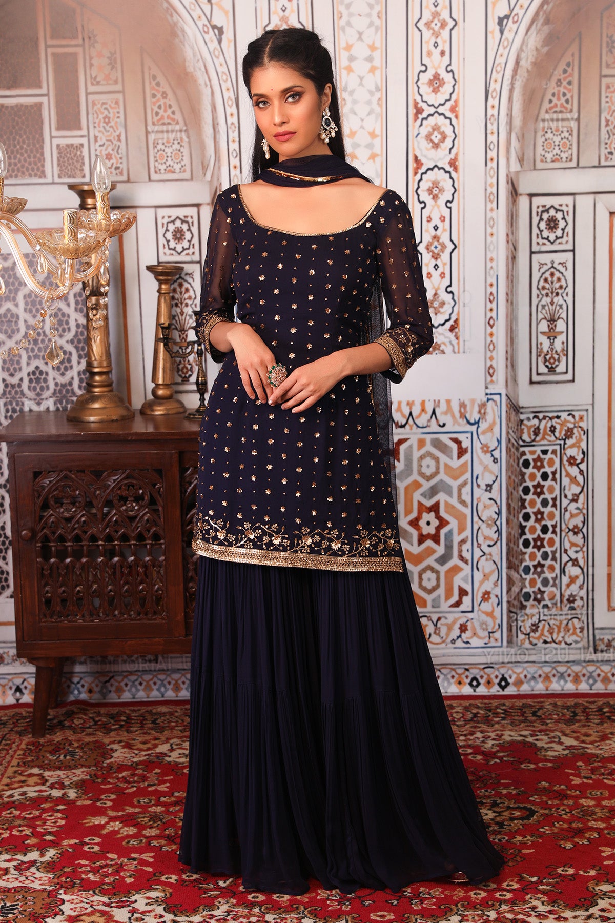 Navy Blue Sharara Set