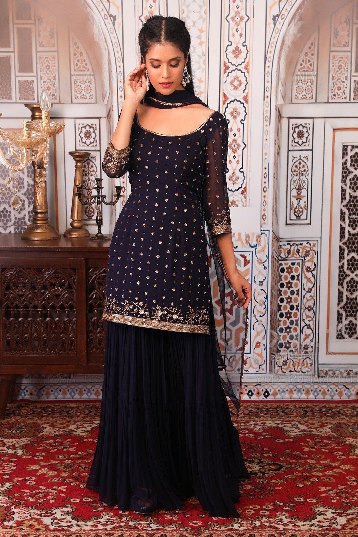 Navy Blue Sharara Set