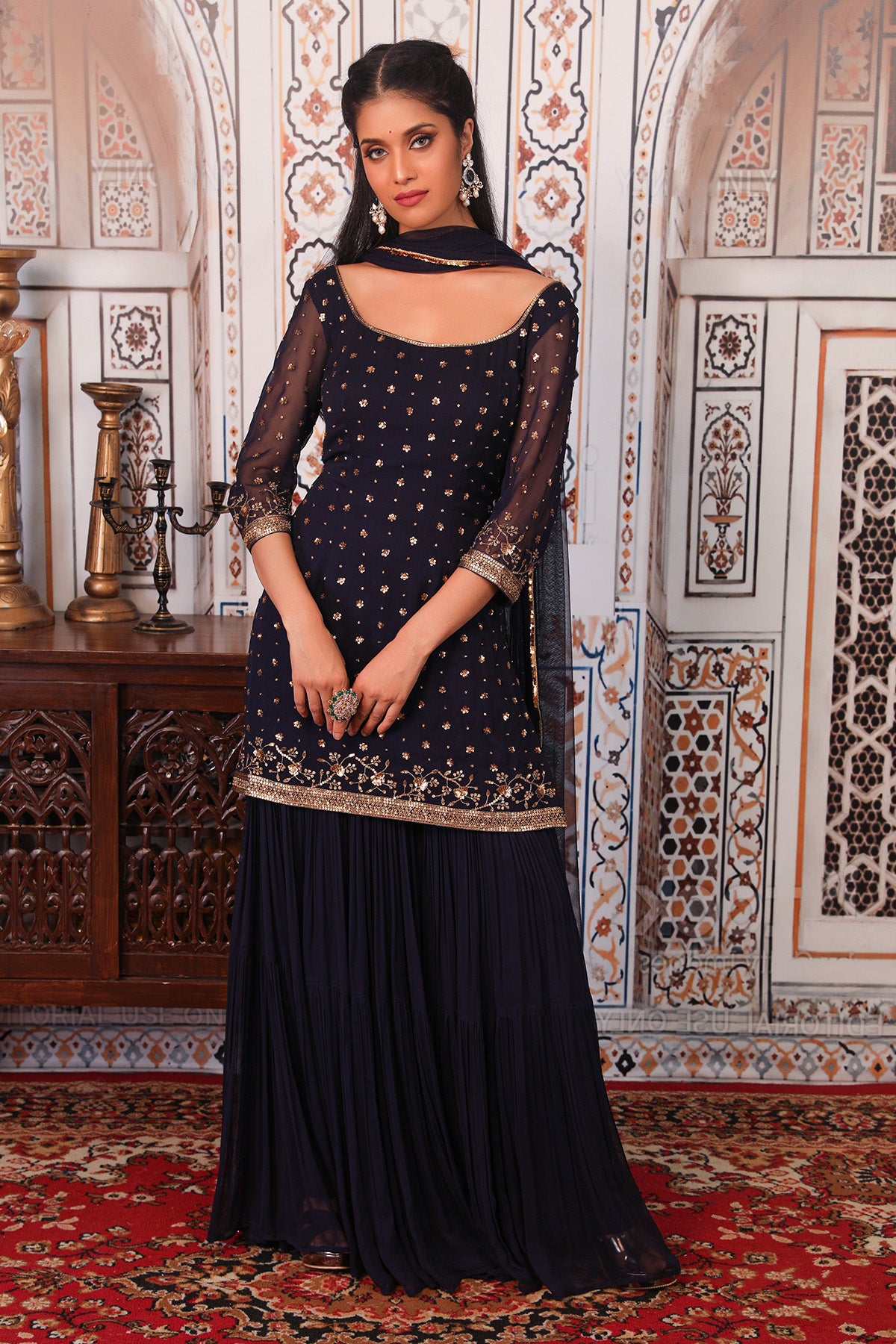 Navy Blue Sharara Set