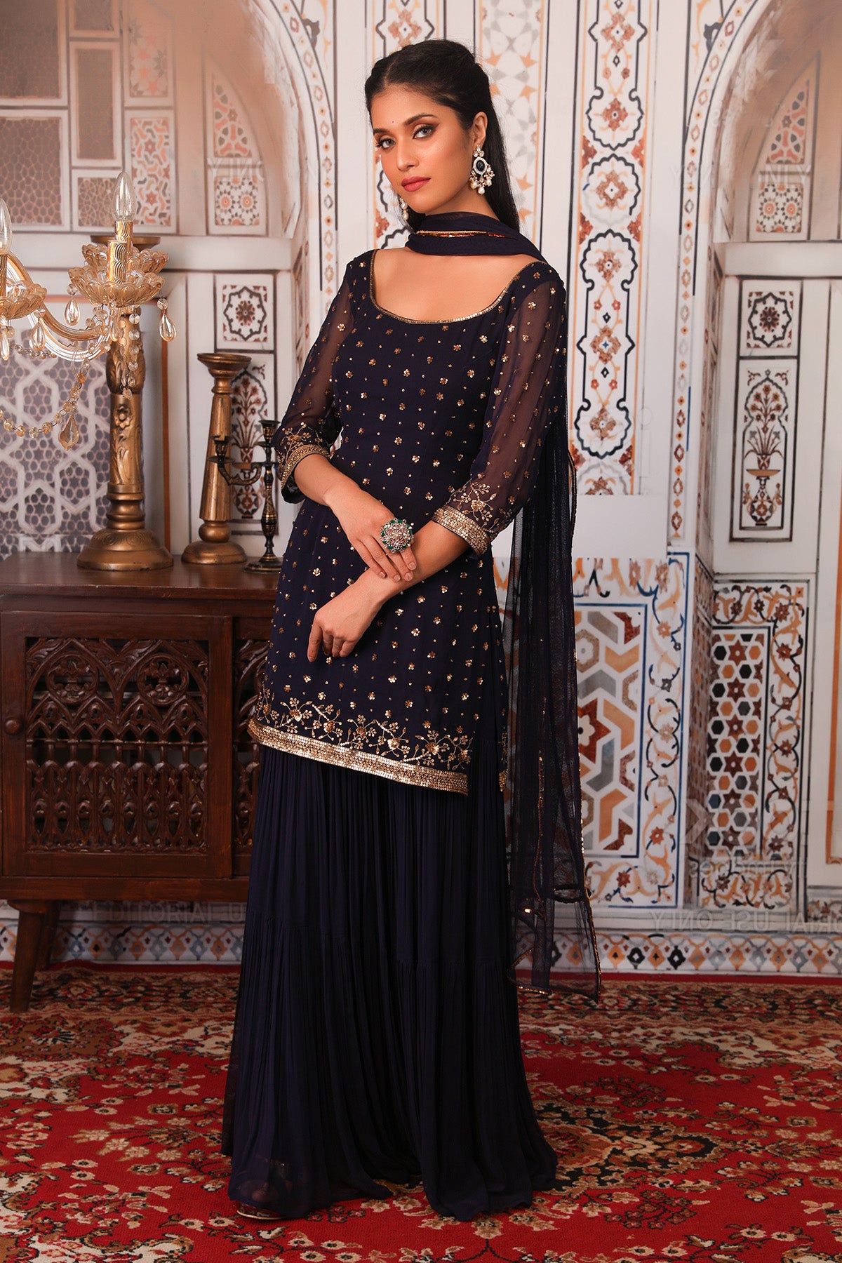 Navy Blue Sharara Set