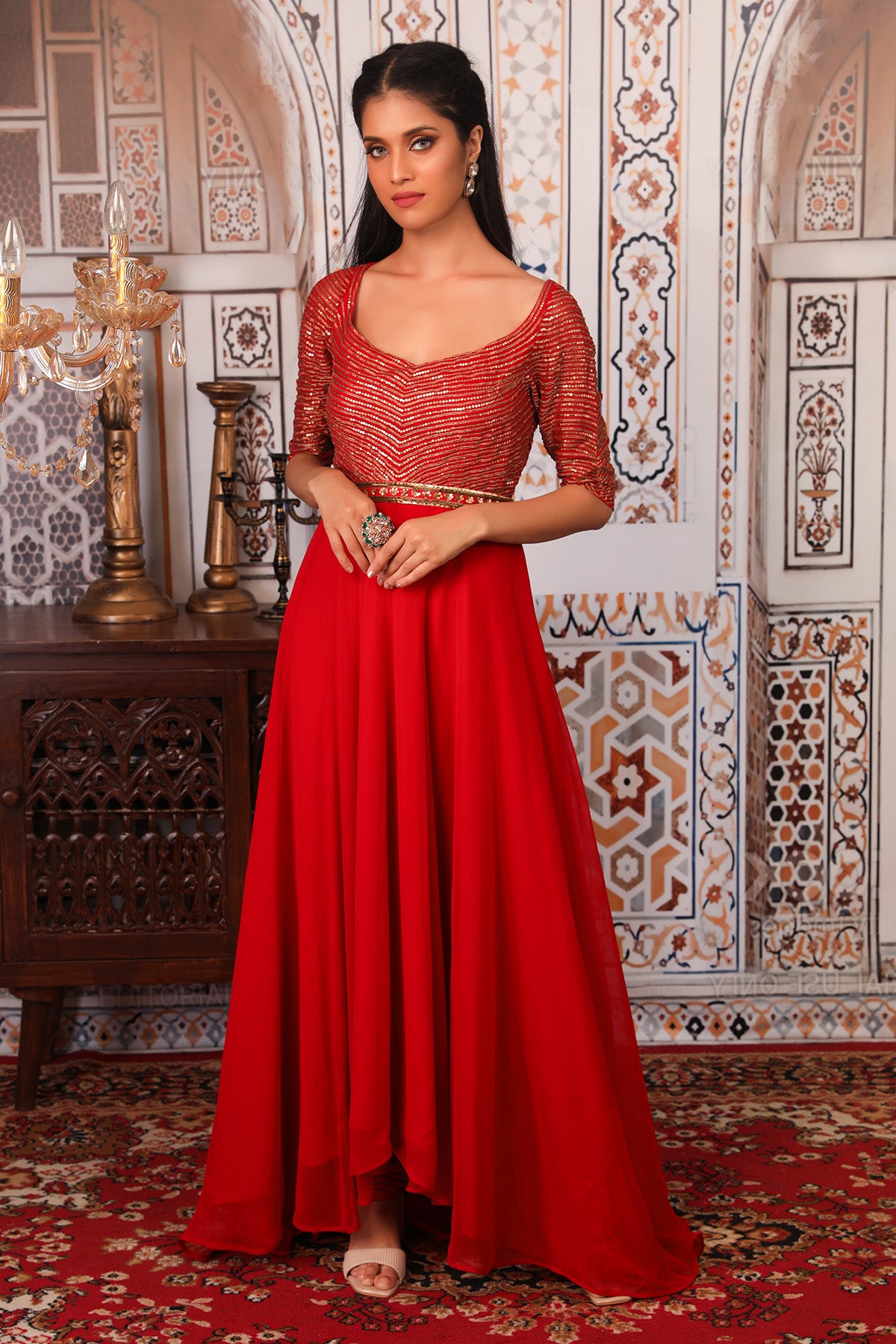 Red Anarkali set