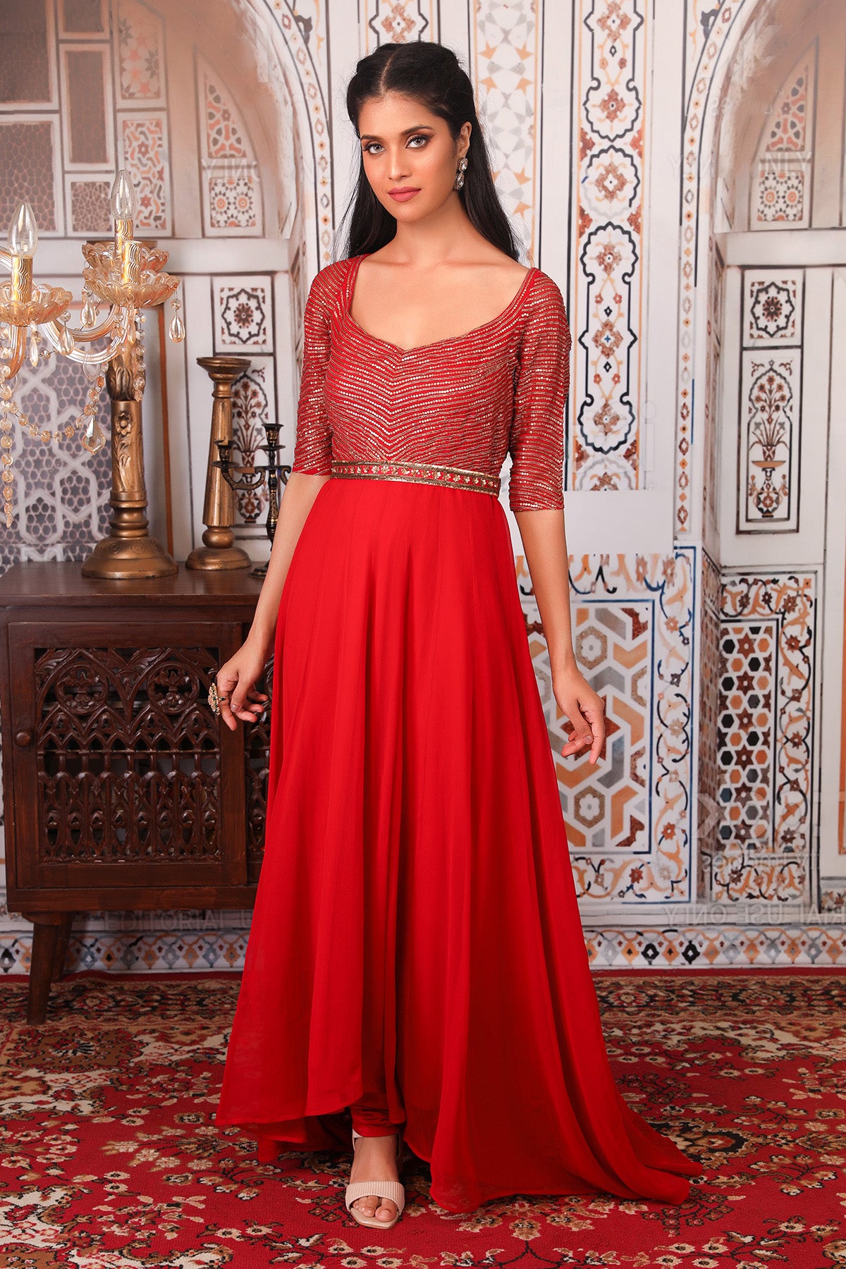 Red Anarkali set