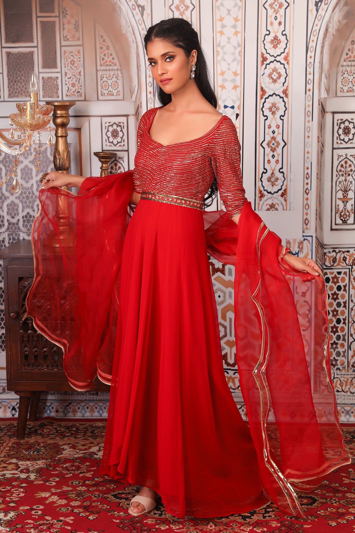 Red Anarkali set