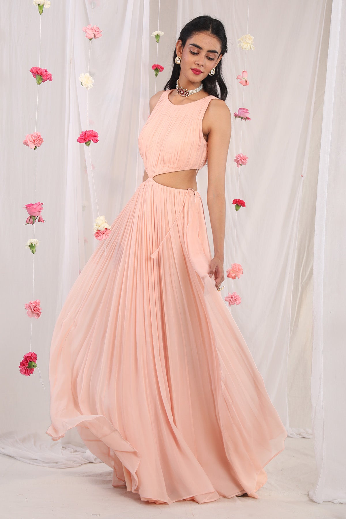 Pleated pink anarkali