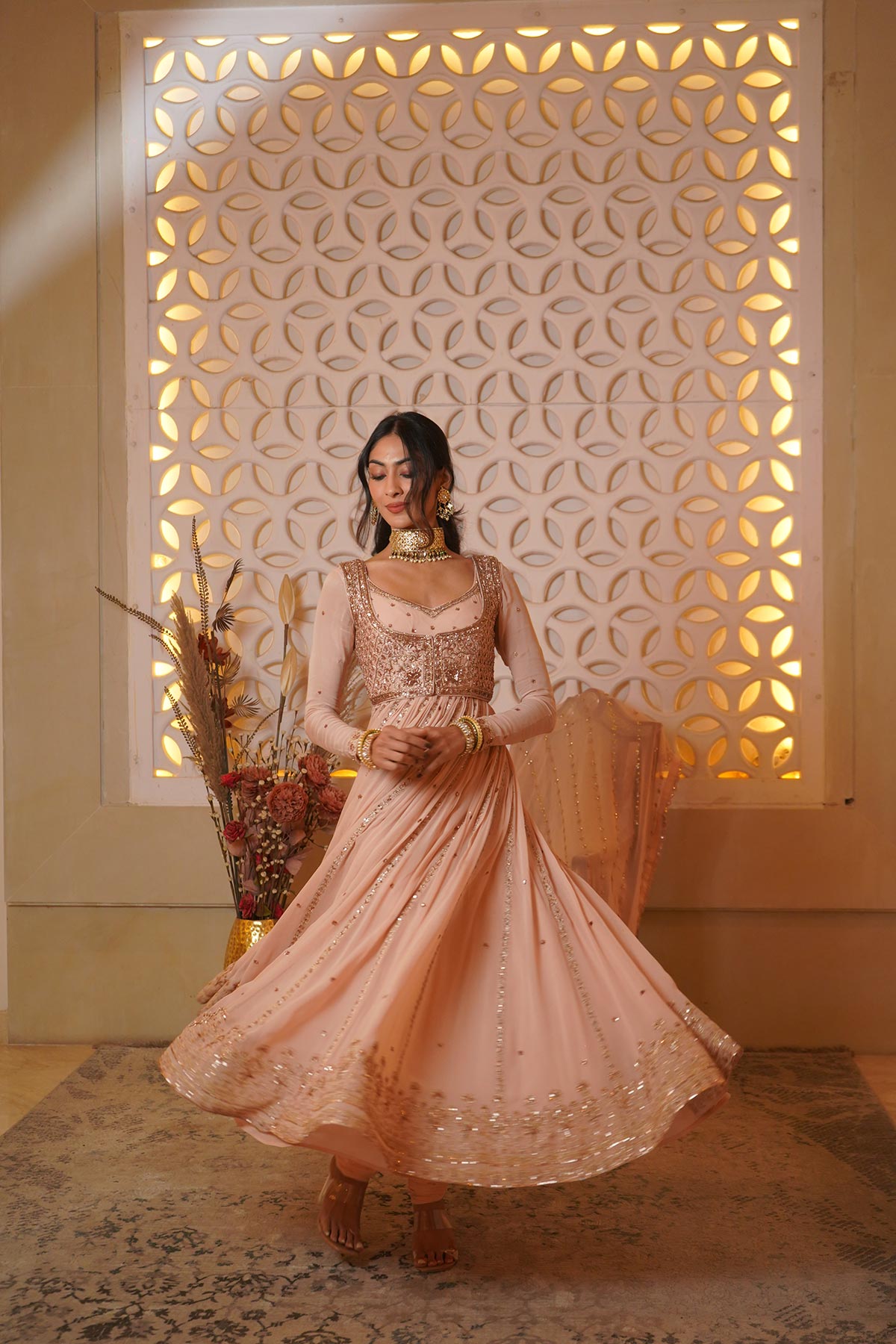 Blush pink anarkali set