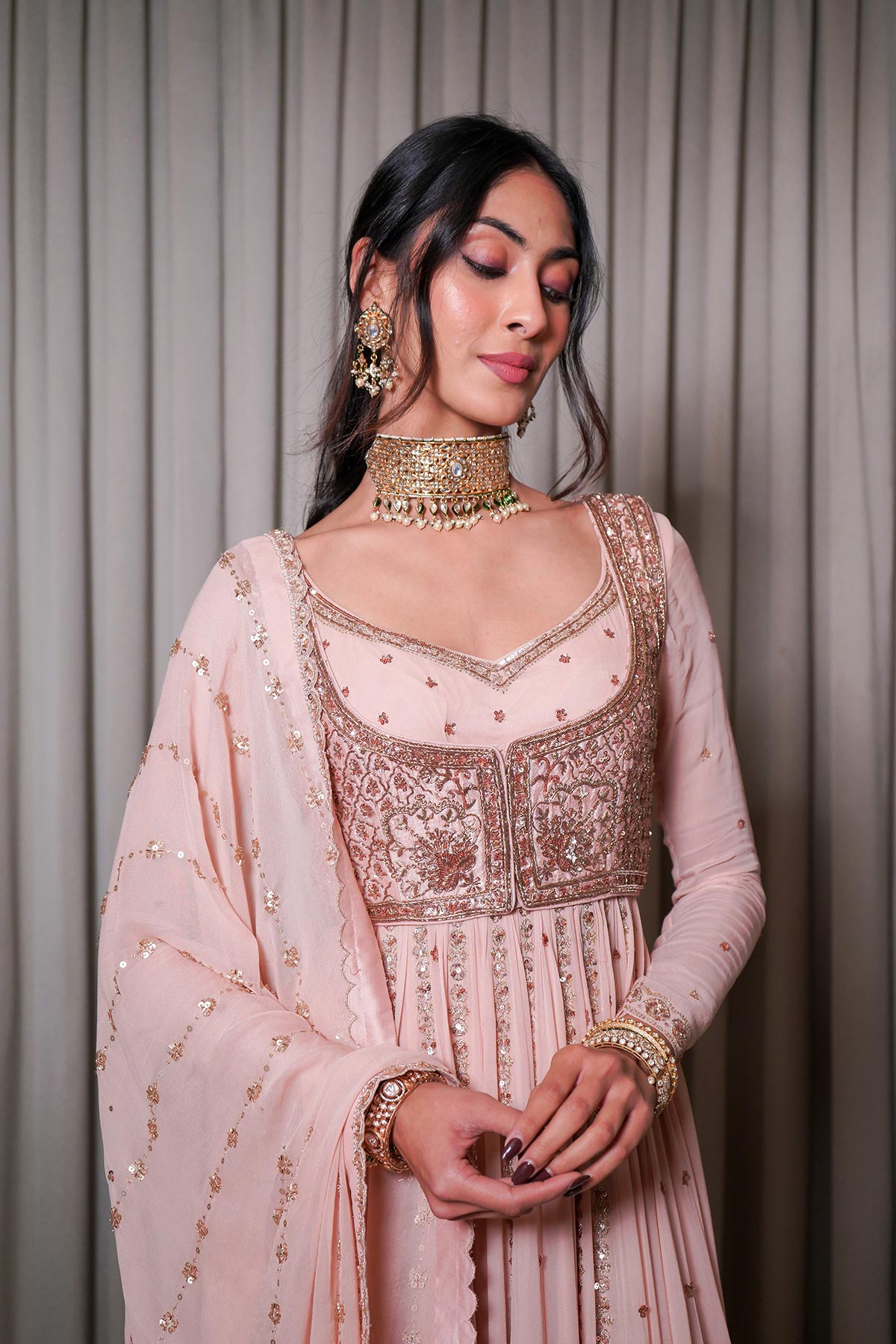 Blush pink anarkali set