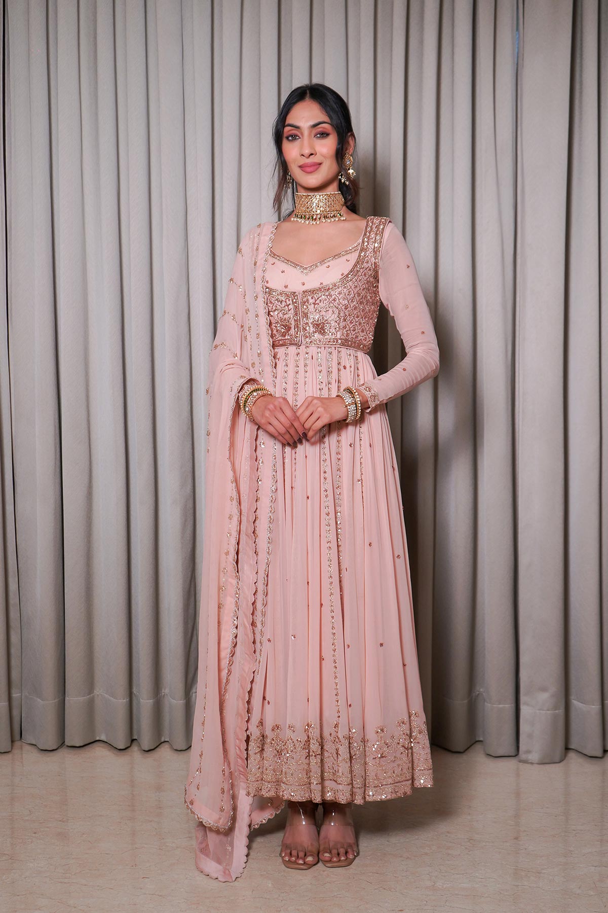 Blush pink anarkali set