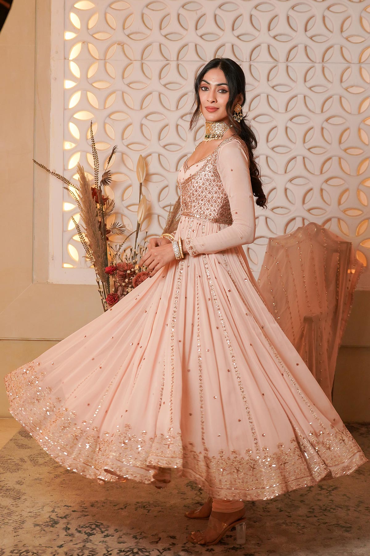 Blush pink anarkali set
