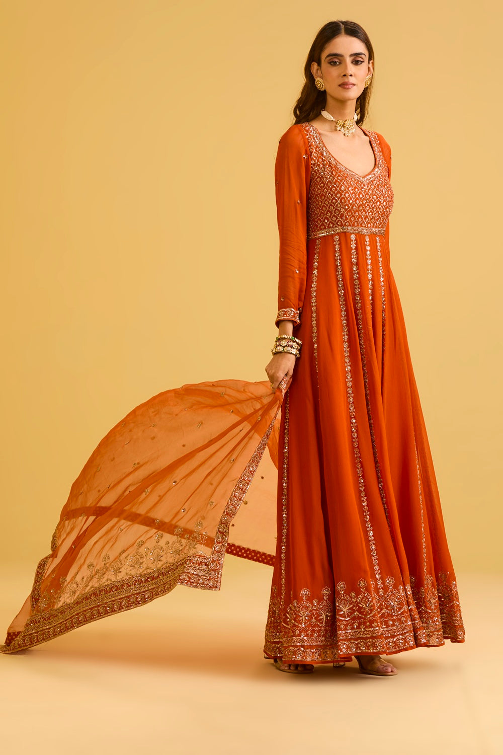 Rust Anarkali Set