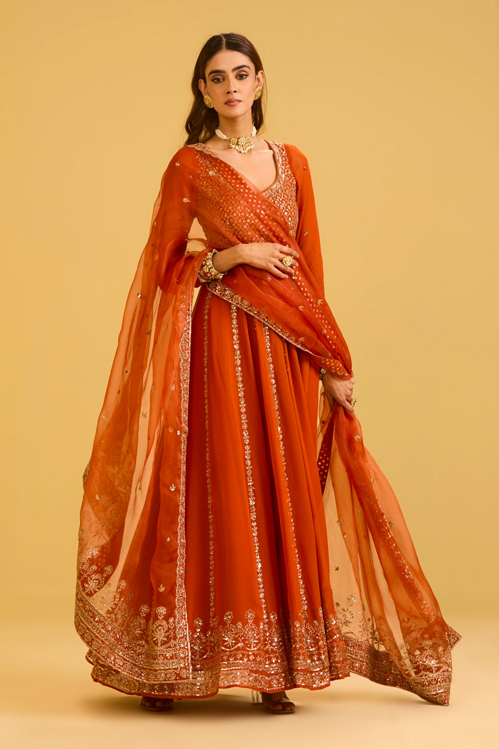 Rust Anarkali Set