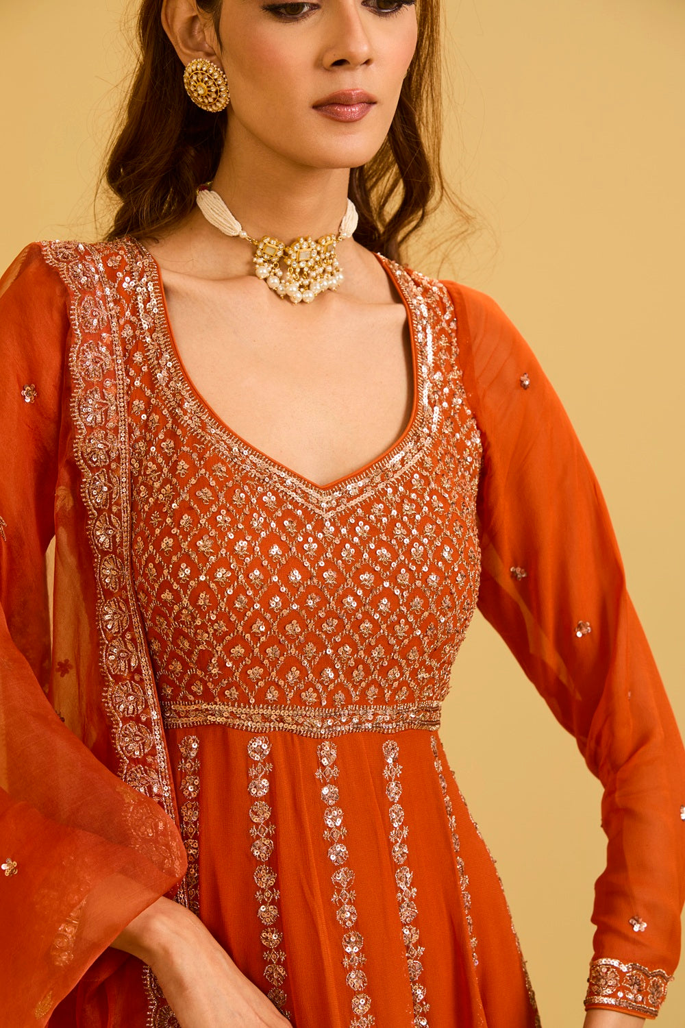 Rust Anarkali Set