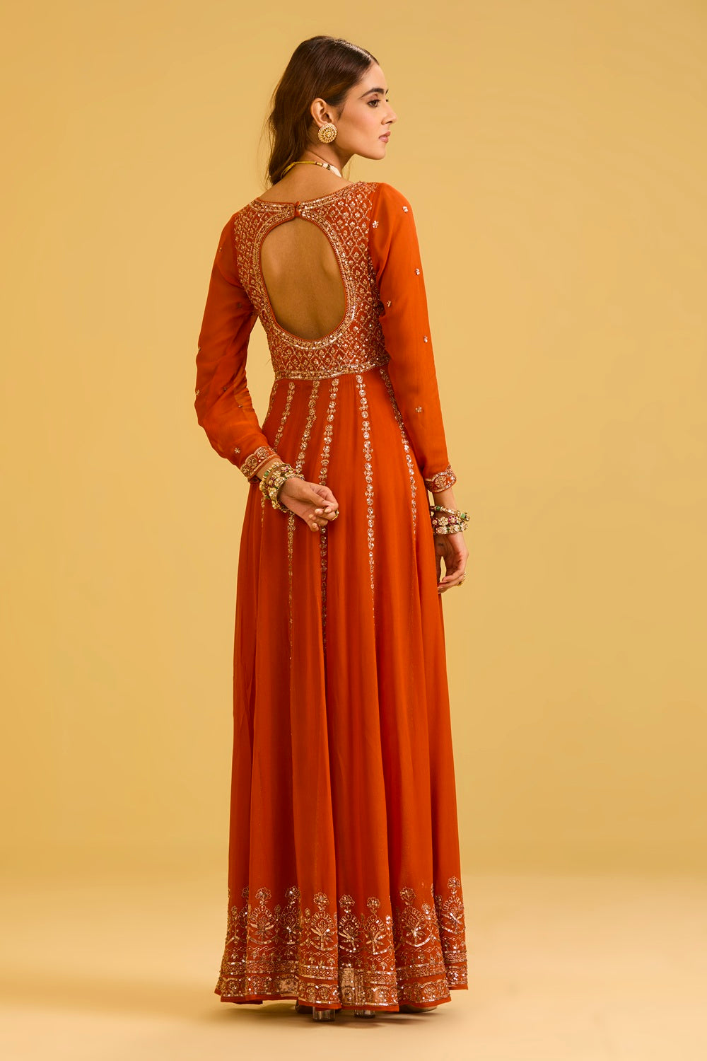 Rust Anarkali Set