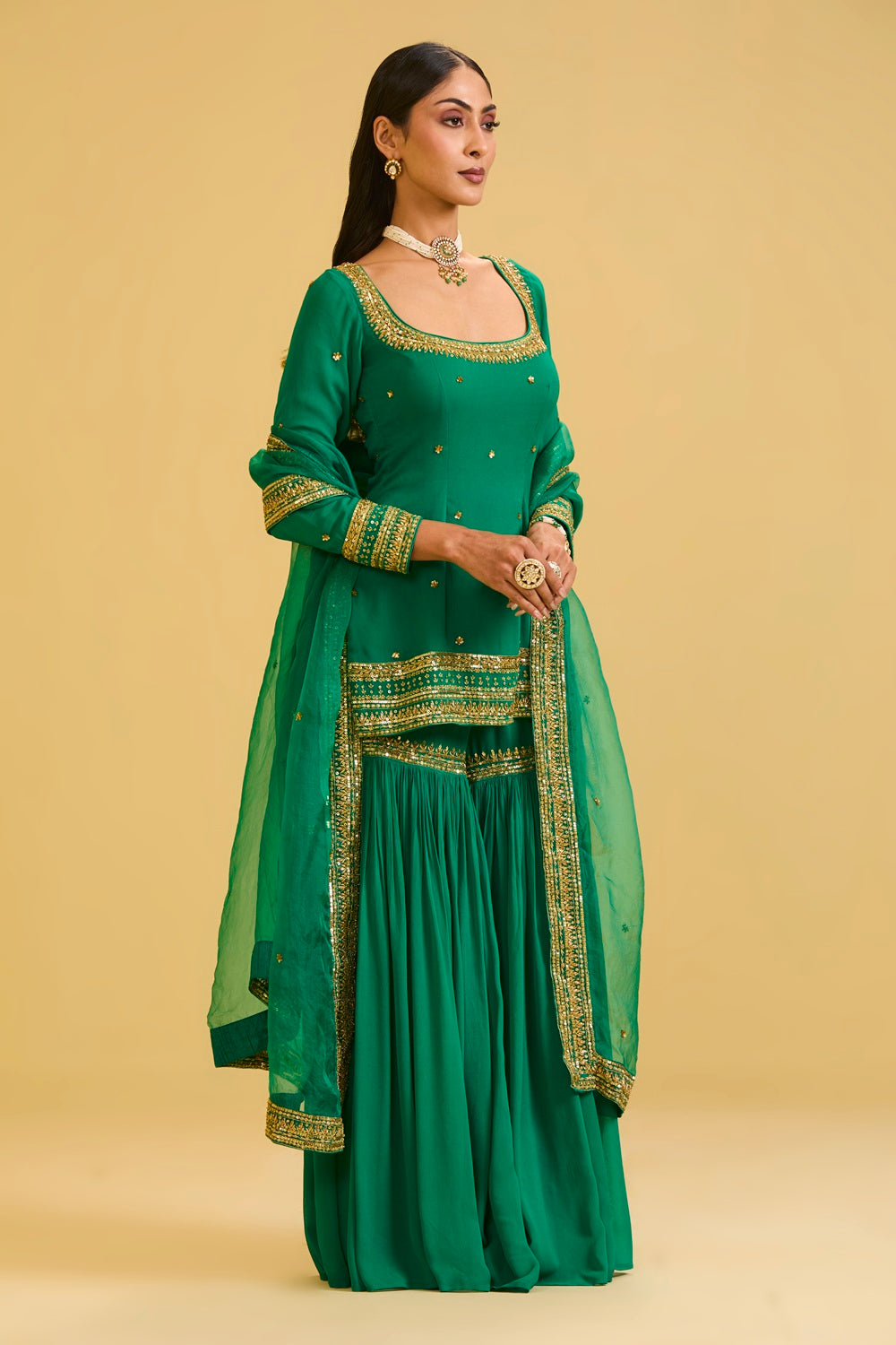 Green Sharara Set