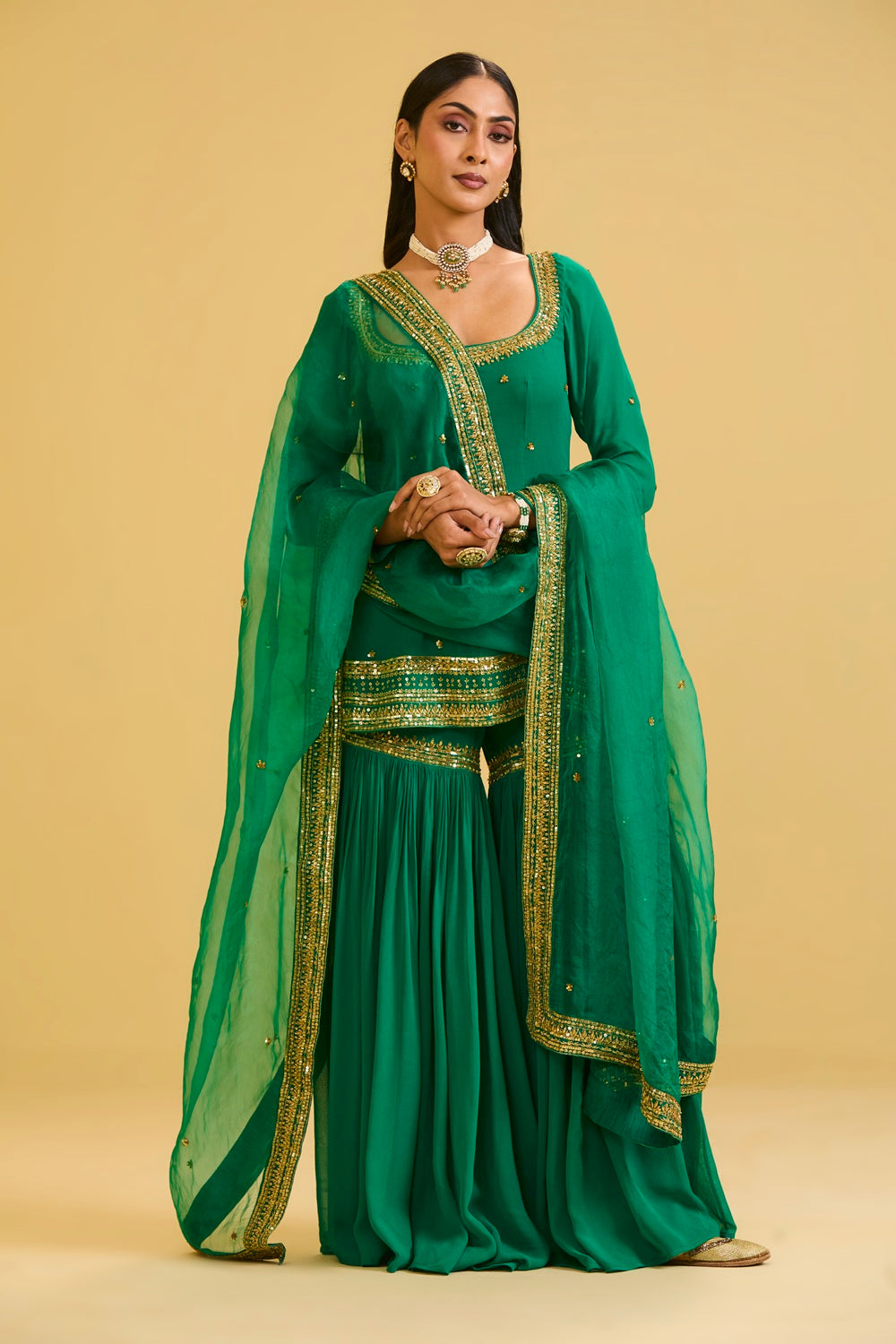 Green Sharara Set