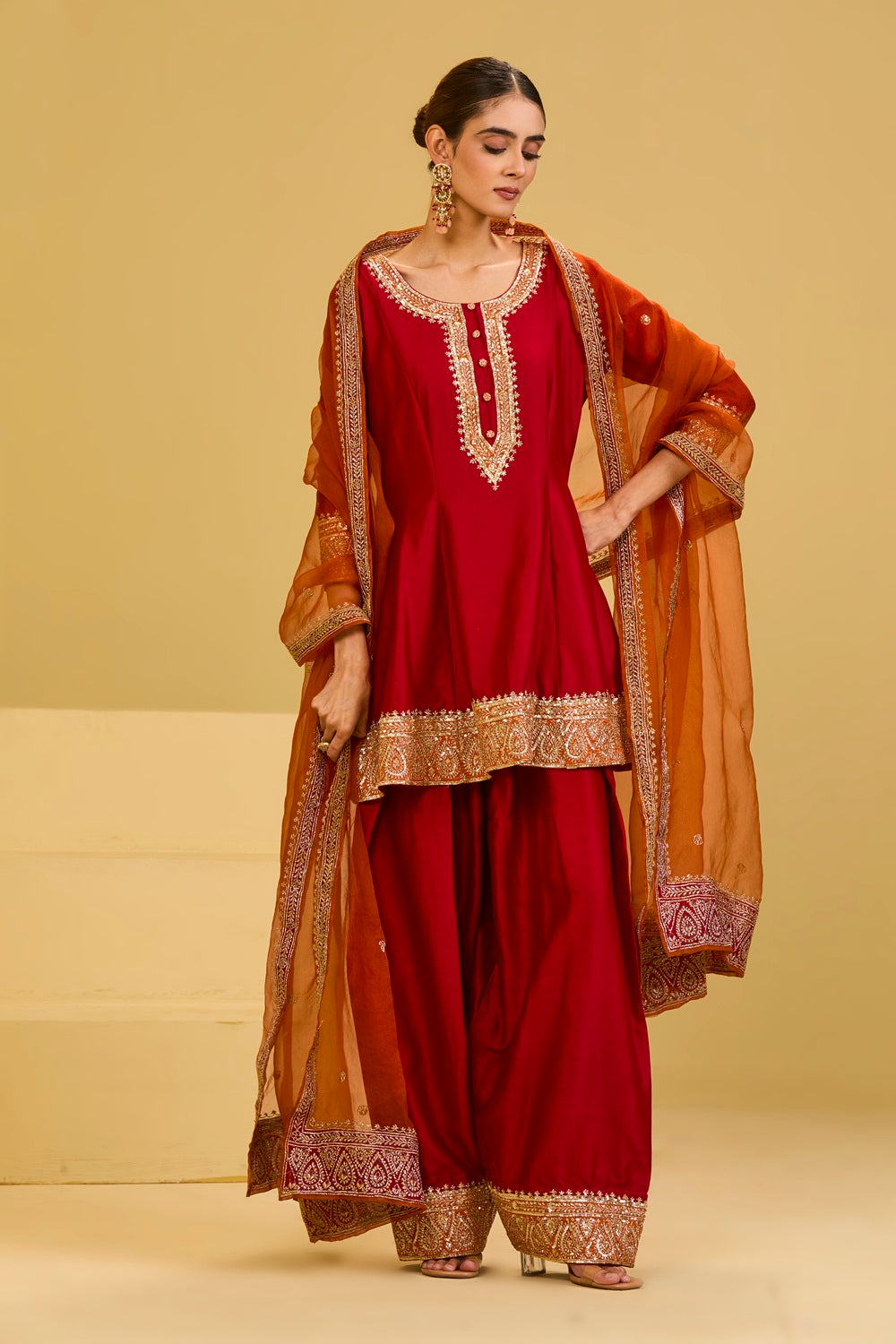 Red and Orange Salwar Set