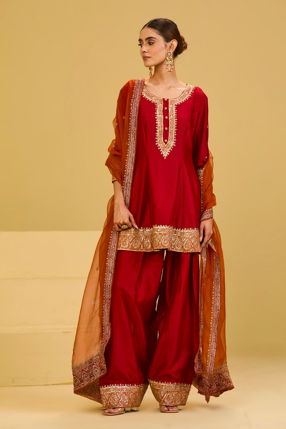Red and Orange Salwar Set