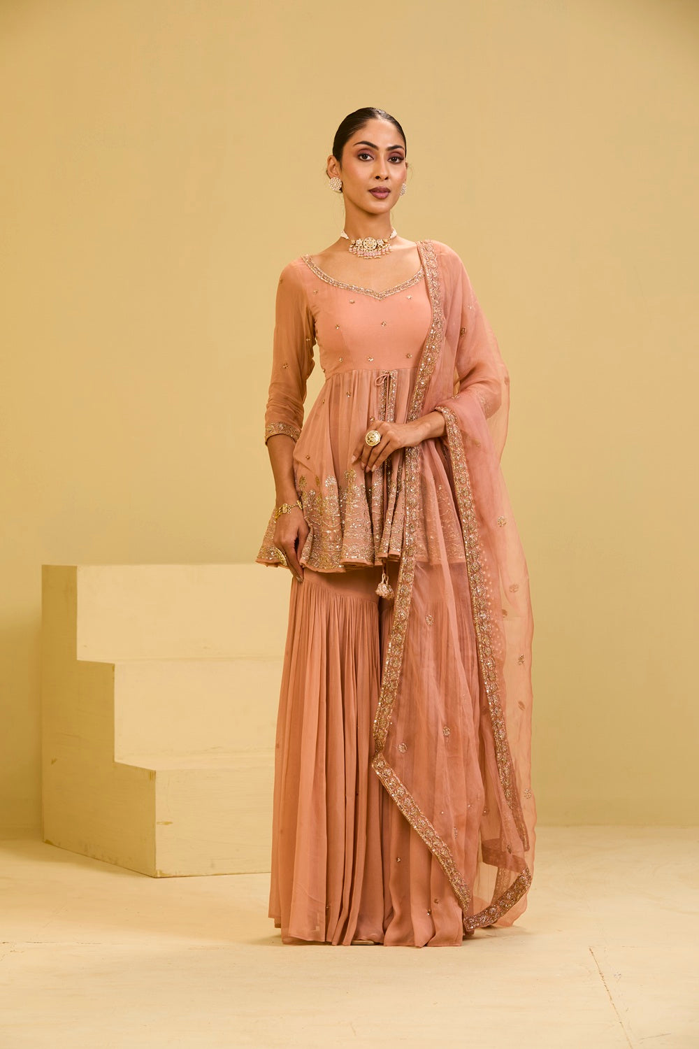 Peach Front Cut Peplum Set