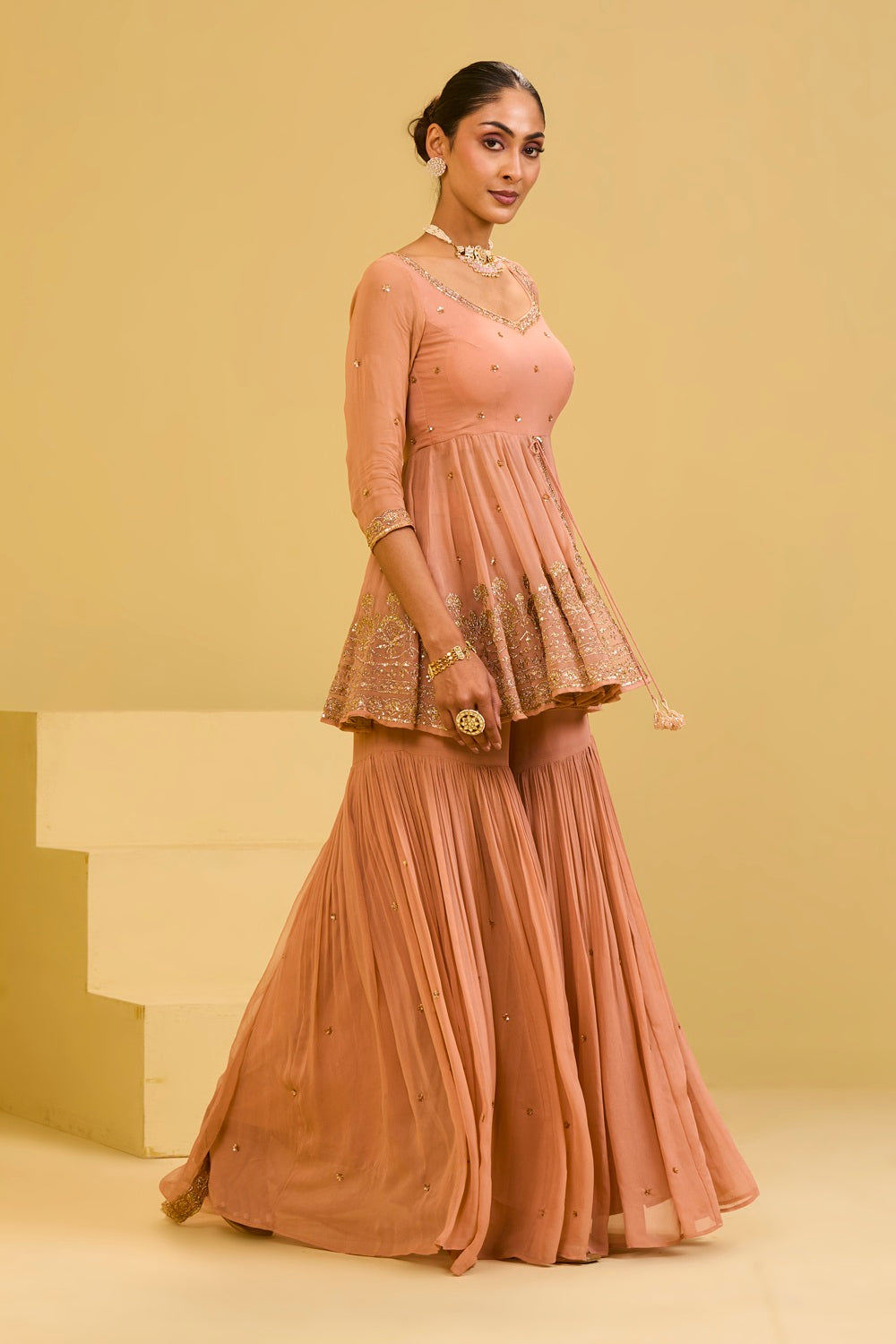 Peach Front Cut Peplum Set
