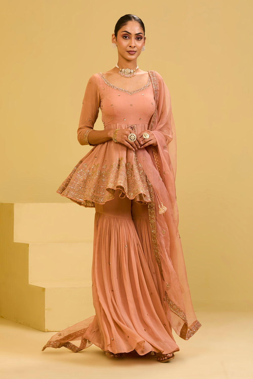 Peach Front Cut Peplum Set