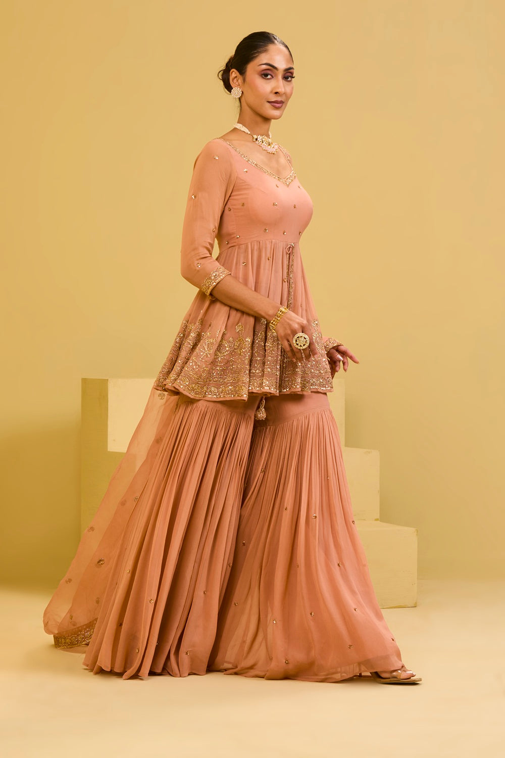 Peach Front Cut Peplum Set